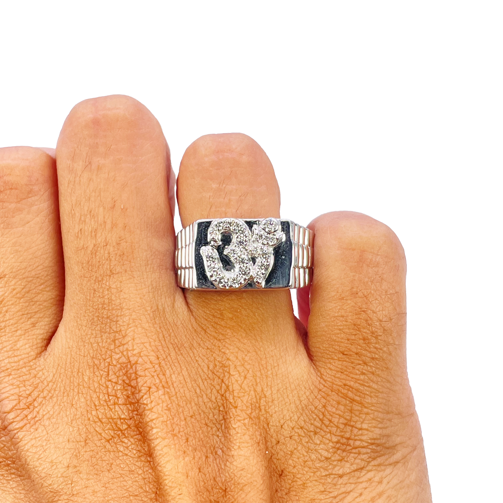 18ct White Gold & Round Natural Diamond Gents OM Signet Ring 0.35ct  Diamond Ring