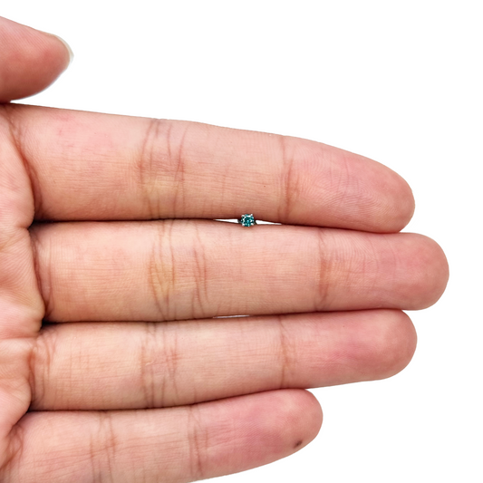 18ct White Or Rose Gold Blue Diamond Nose Stud Piercing Pin 0.03ct 4 Claw 2mm Width 