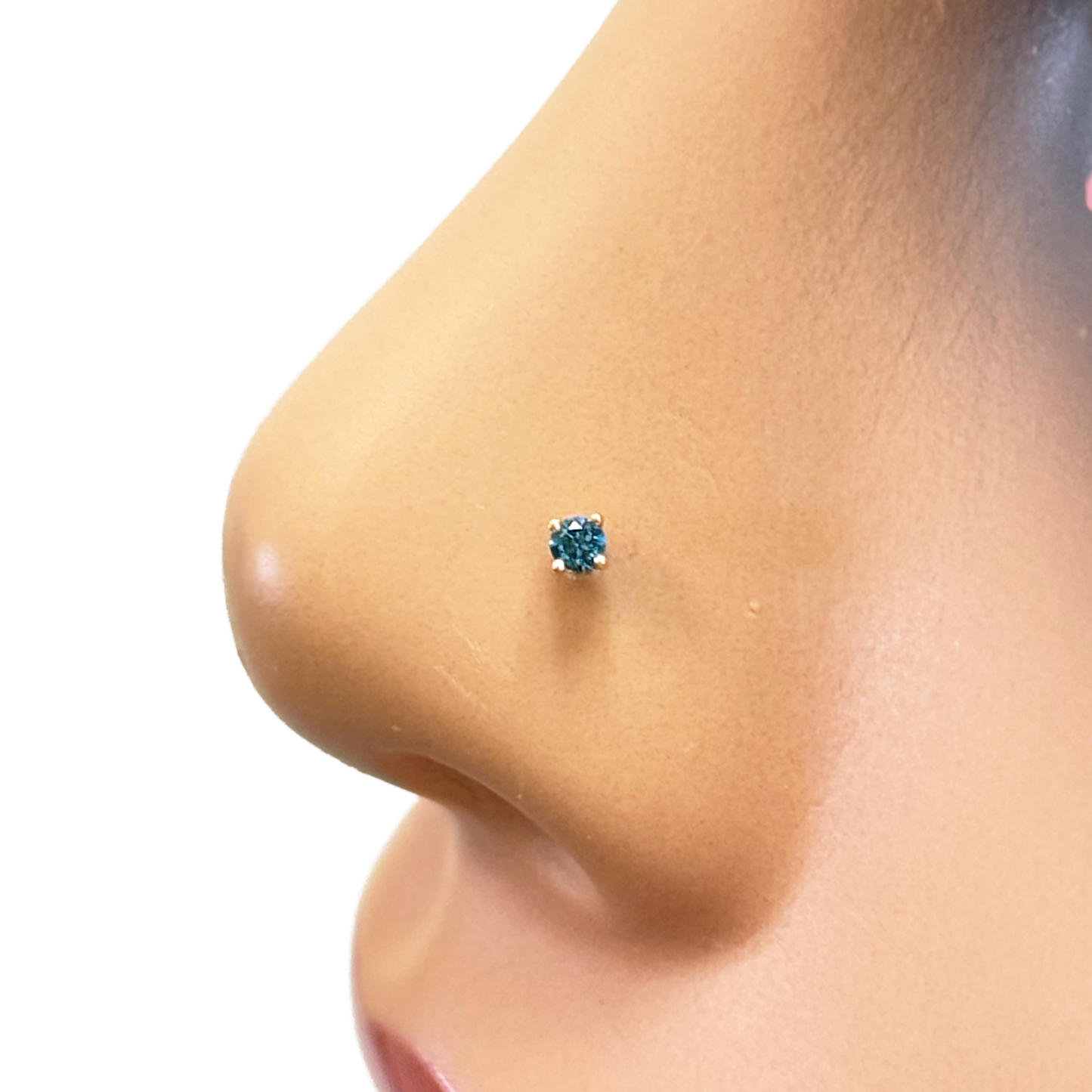 18ct White Or Rose Gold Blue Diamond Nose Stud Piercing Pin 0.03ct 4 Claw 2mm Width 