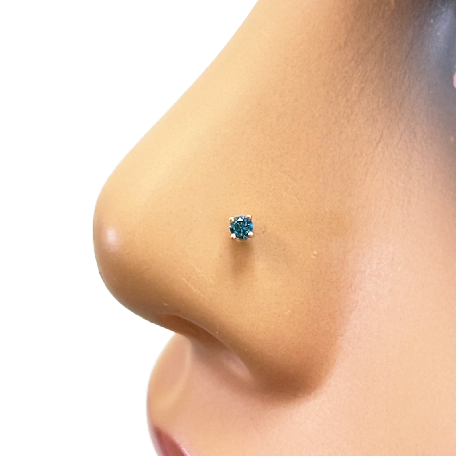 18ct White Or Rose Gold Blue Diamond Nose Stud Piercing Pin 0.03ct 4 Claw 2mm Width 