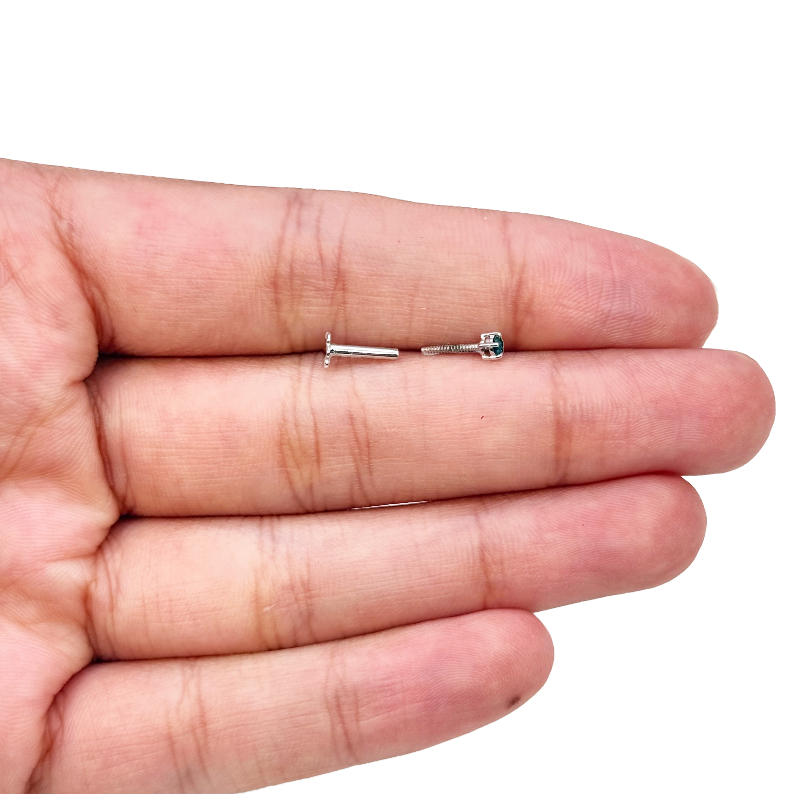 18ct White Or Rose Gold Blue Diamond Nose Stud Piercing Pin 0.03ct 4 Claw 2mm Width 