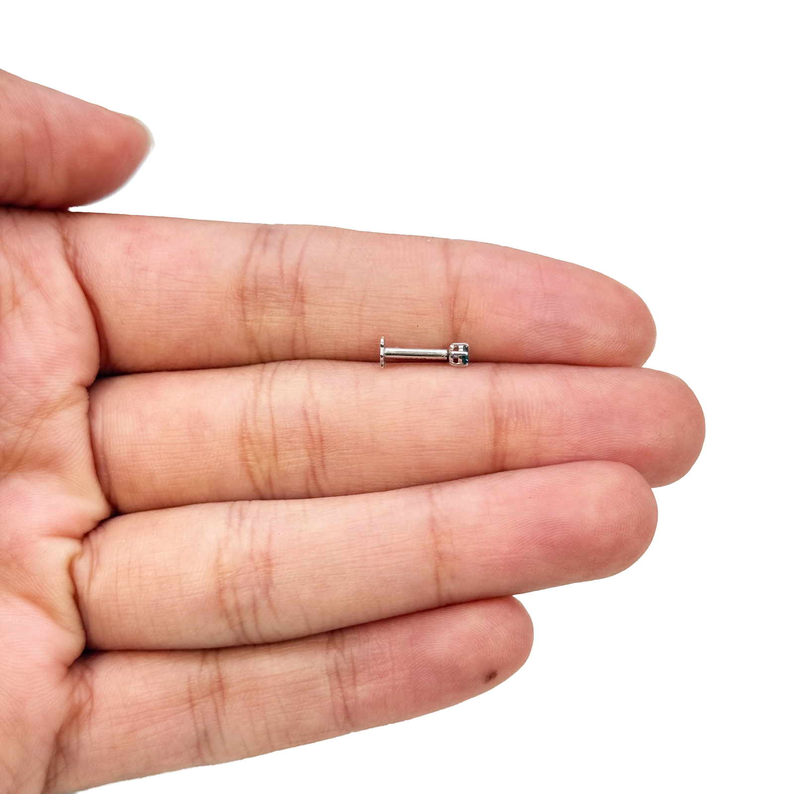 18ct White Or Rose Gold Blue Diamond Nose Stud Piercing Pin 0.03ct 4 Claw 2mm Width 