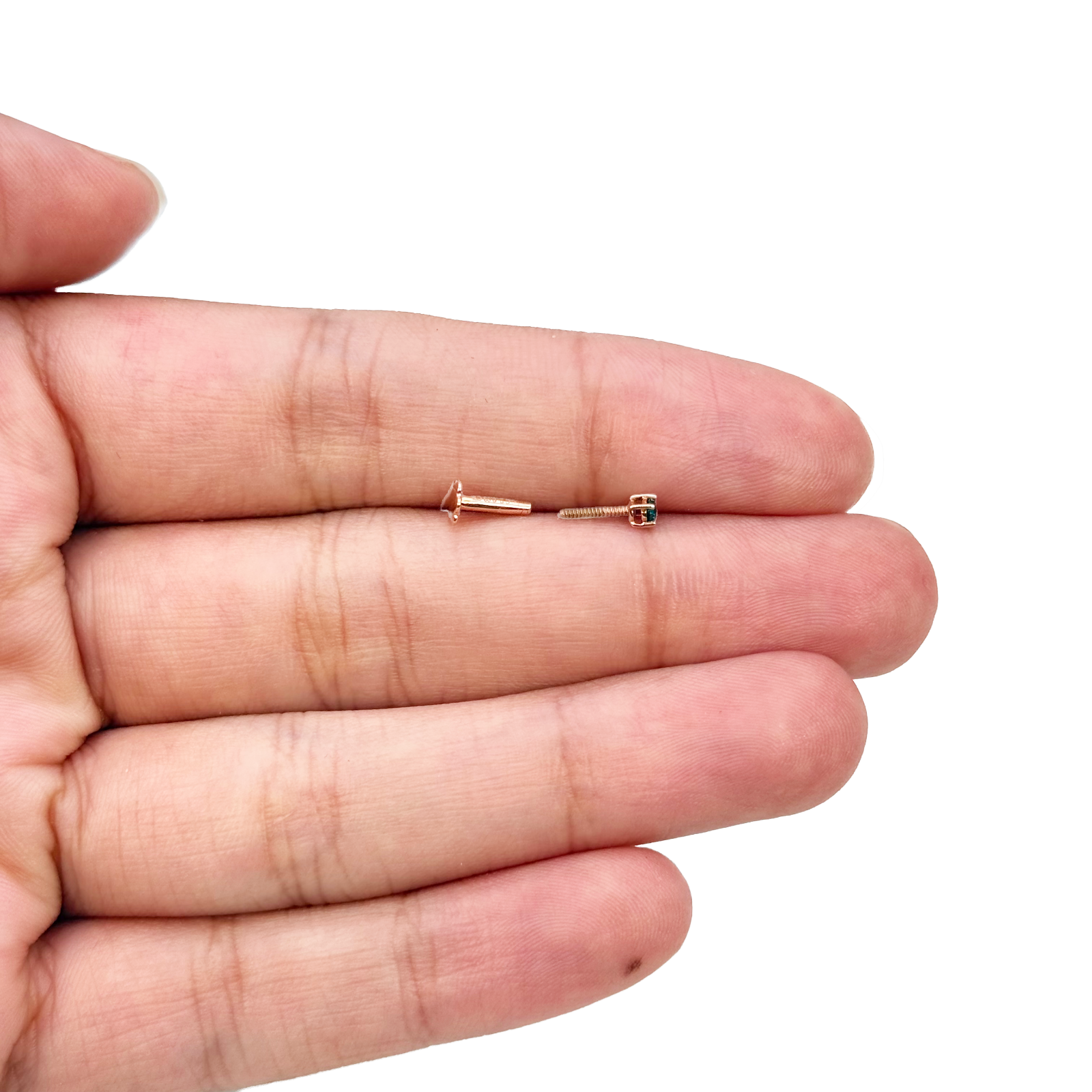 18ct White Or Rose Gold Blue Diamond Nose Stud Piercing Pin 0.03ct 4 Claw 2mm Width 