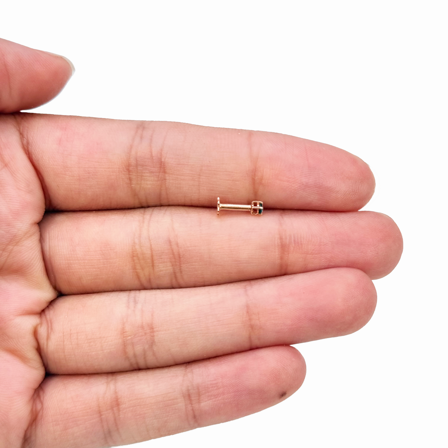 18ct White Or Rose Gold Blue Diamond Nose Stud Piercing Pin 0.03ct 4 Claw 2mm Width 