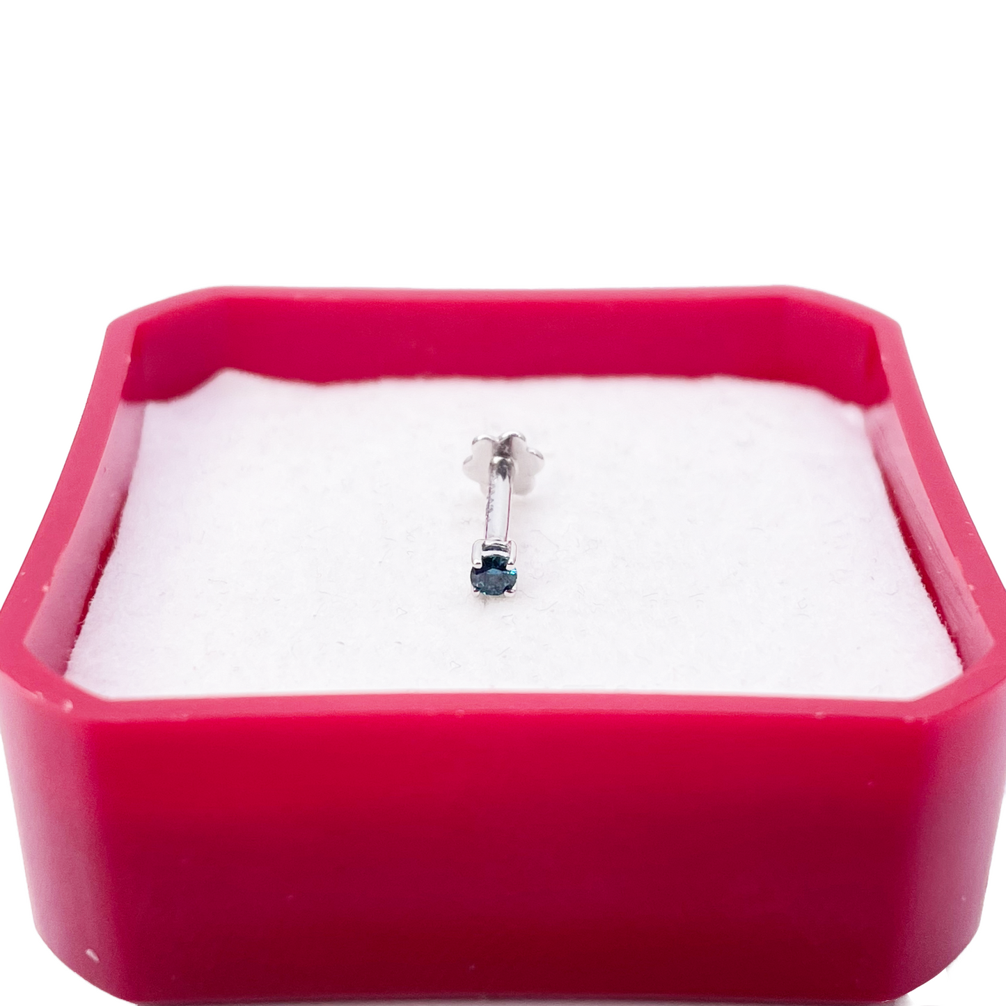 18ct White Or Rose Gold Blue Diamond Nose Stud Piercing Pin 0.03ct 4 Claw 2mm Width 