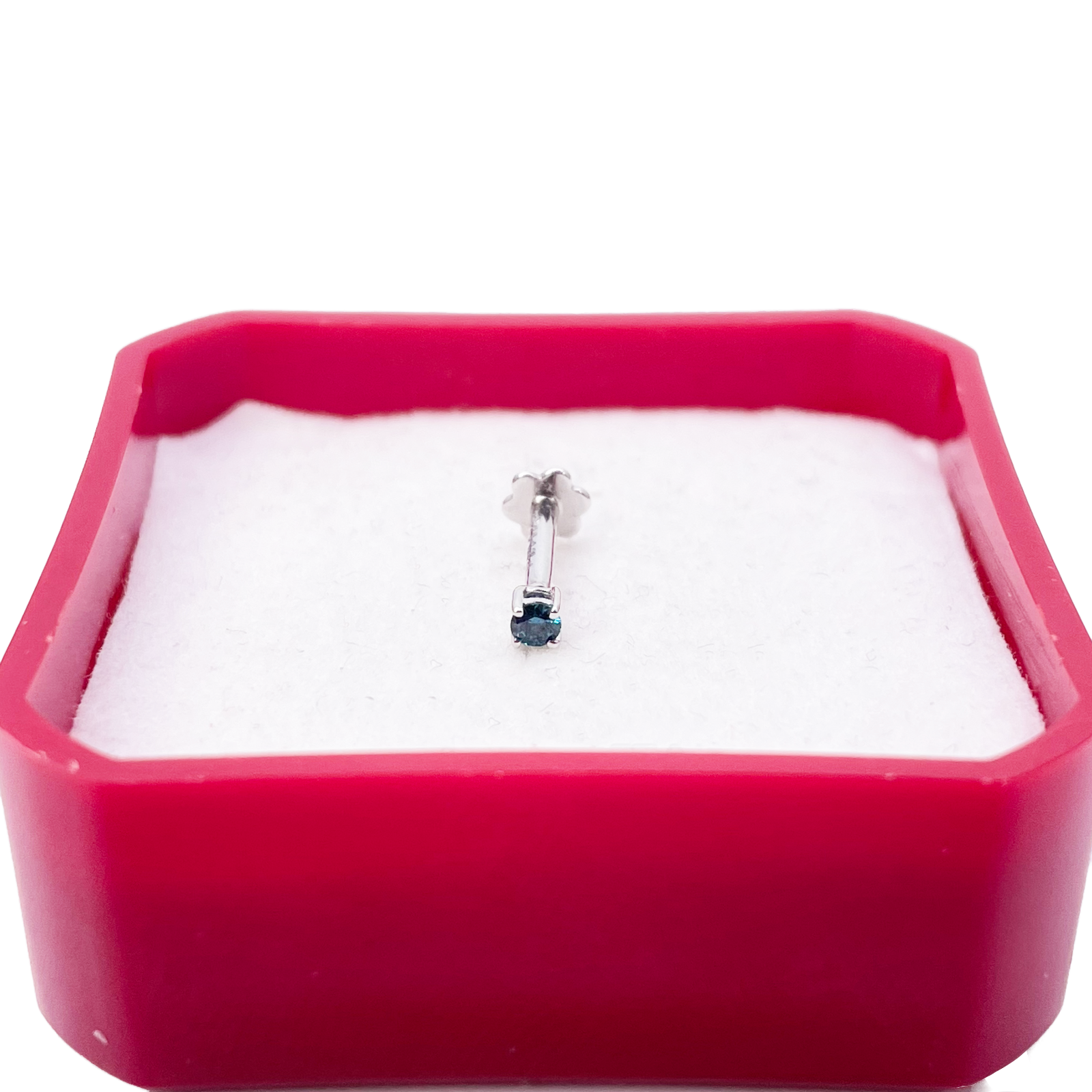 18ct White Or Rose Gold Blue Diamond Nose Stud Piercing Pin 0.03ct 4 Claw 2mm Width 