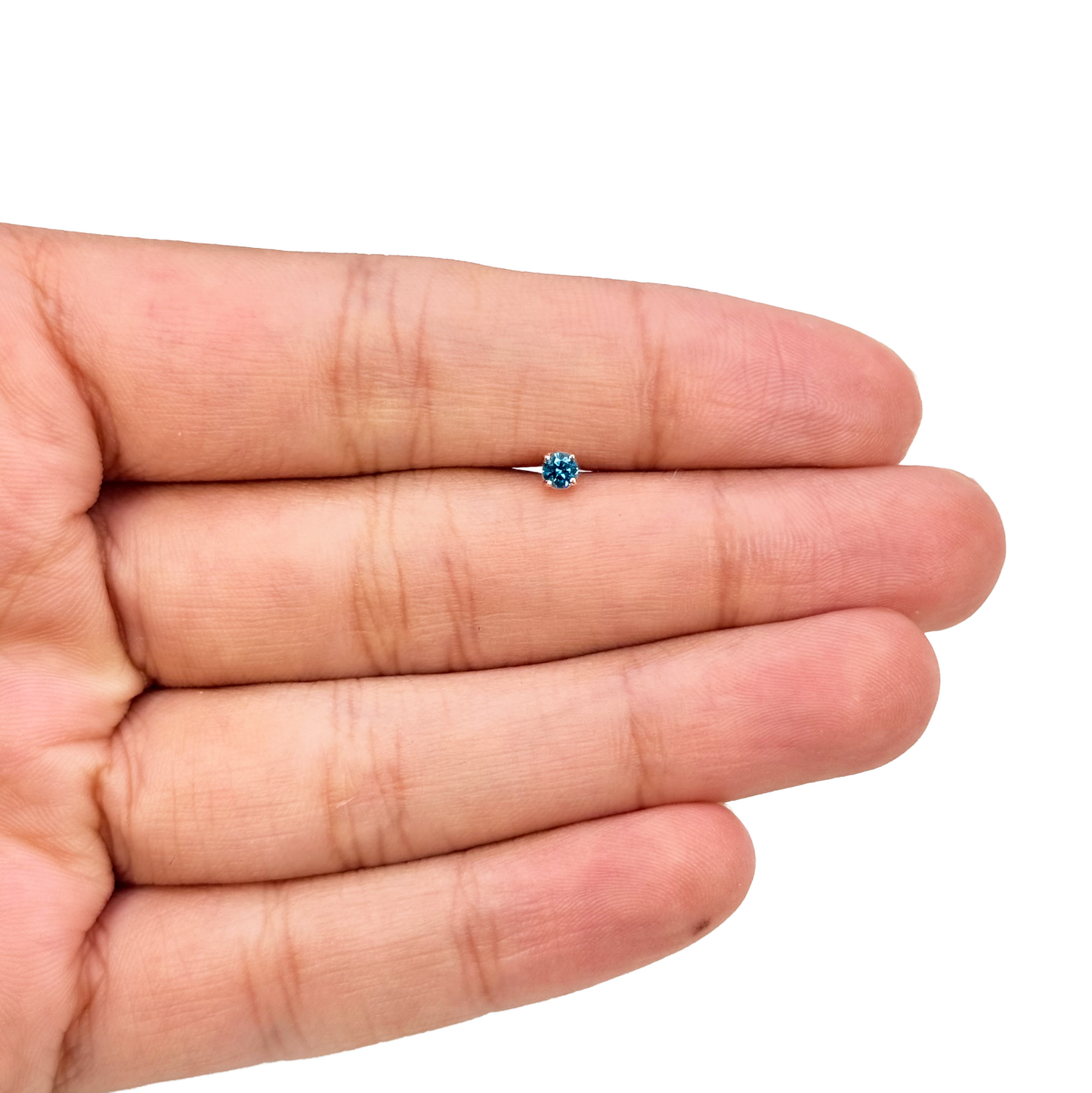 18ct White Or Rose Gold Blue Diamond Nose Stud Pin 0.08ct 4 claw 2.6mm Width 