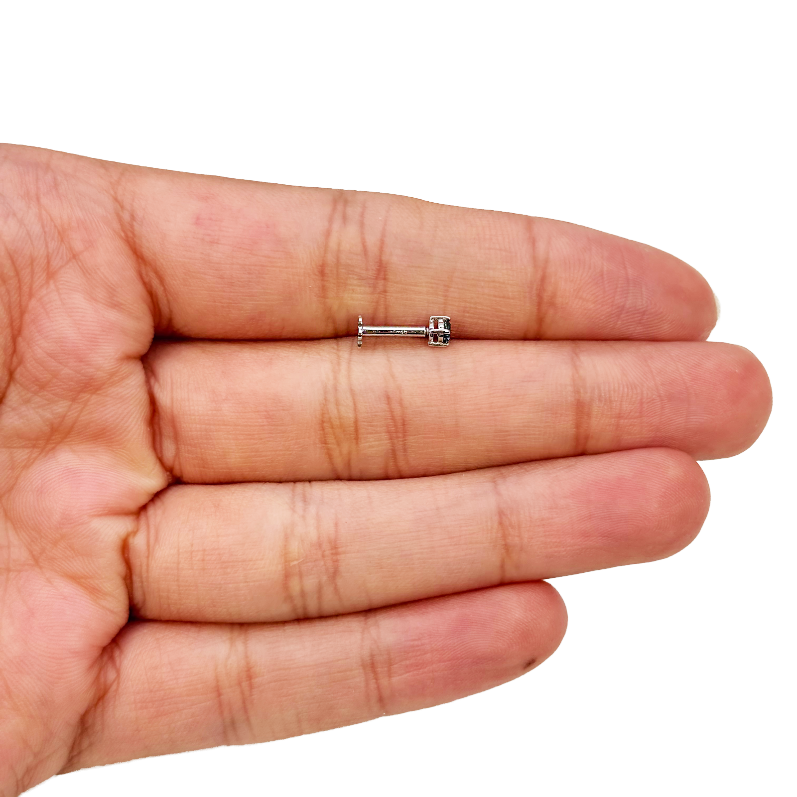 18ct White Or Rose Gold Blue Diamond Nose Stud Pin 0.08ct 4 claw 2.6mm Width 