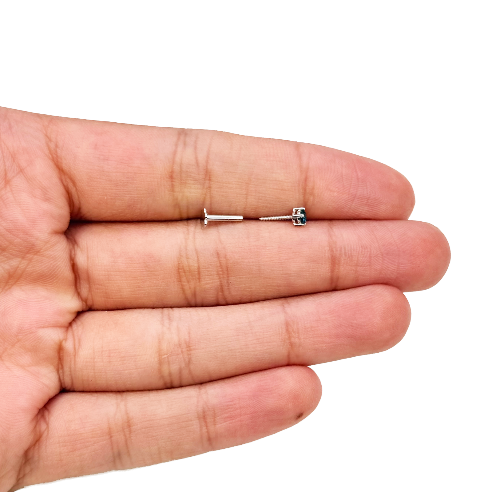 18ct White Or Rose Gold Blue Diamond Nose Stud Pin 0.08ct 4 claw 2.6mm Width 