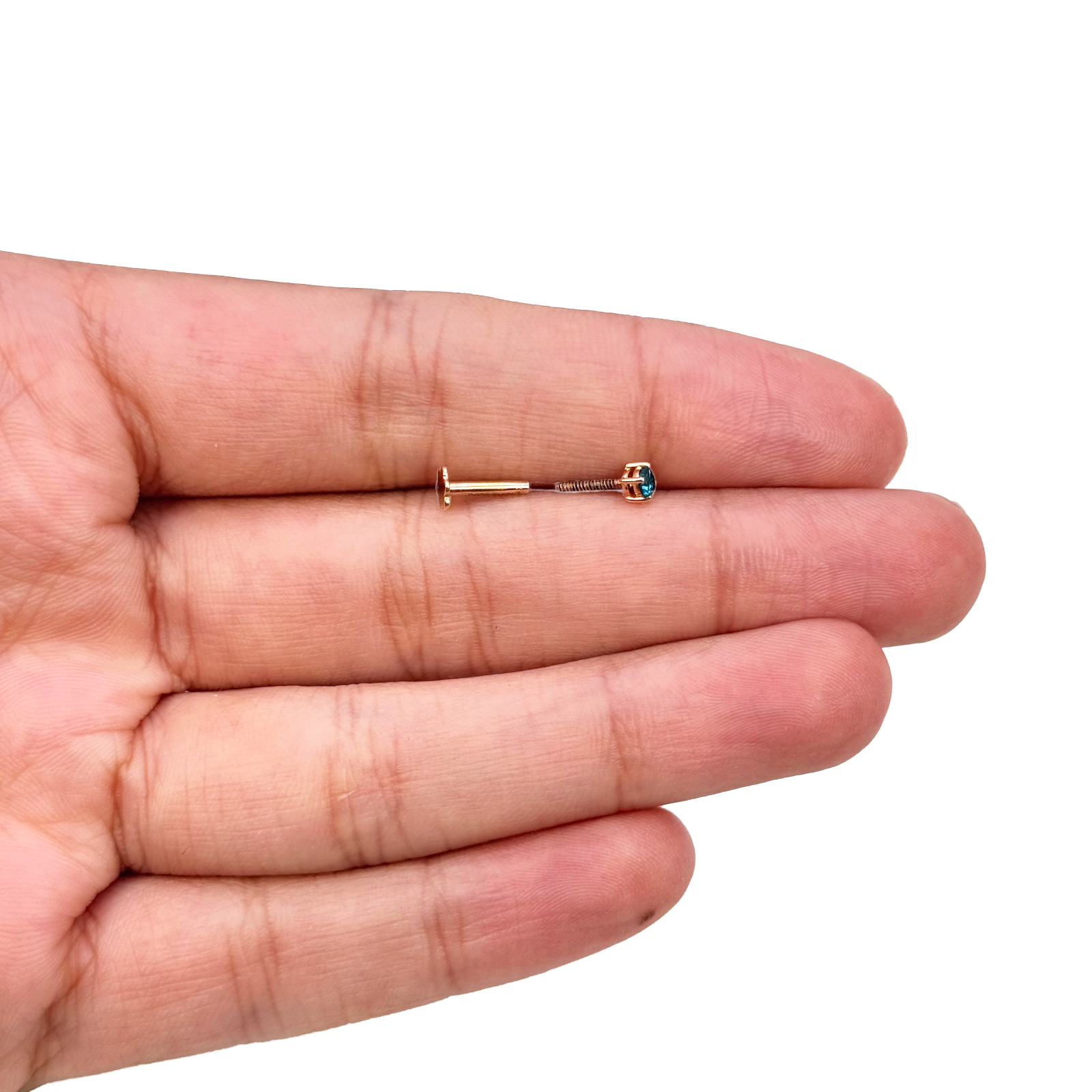 18ct White Or Rose Gold Blue Diamond Nose Stud Pin 0.08ct 4 claw 2.6mm Width 