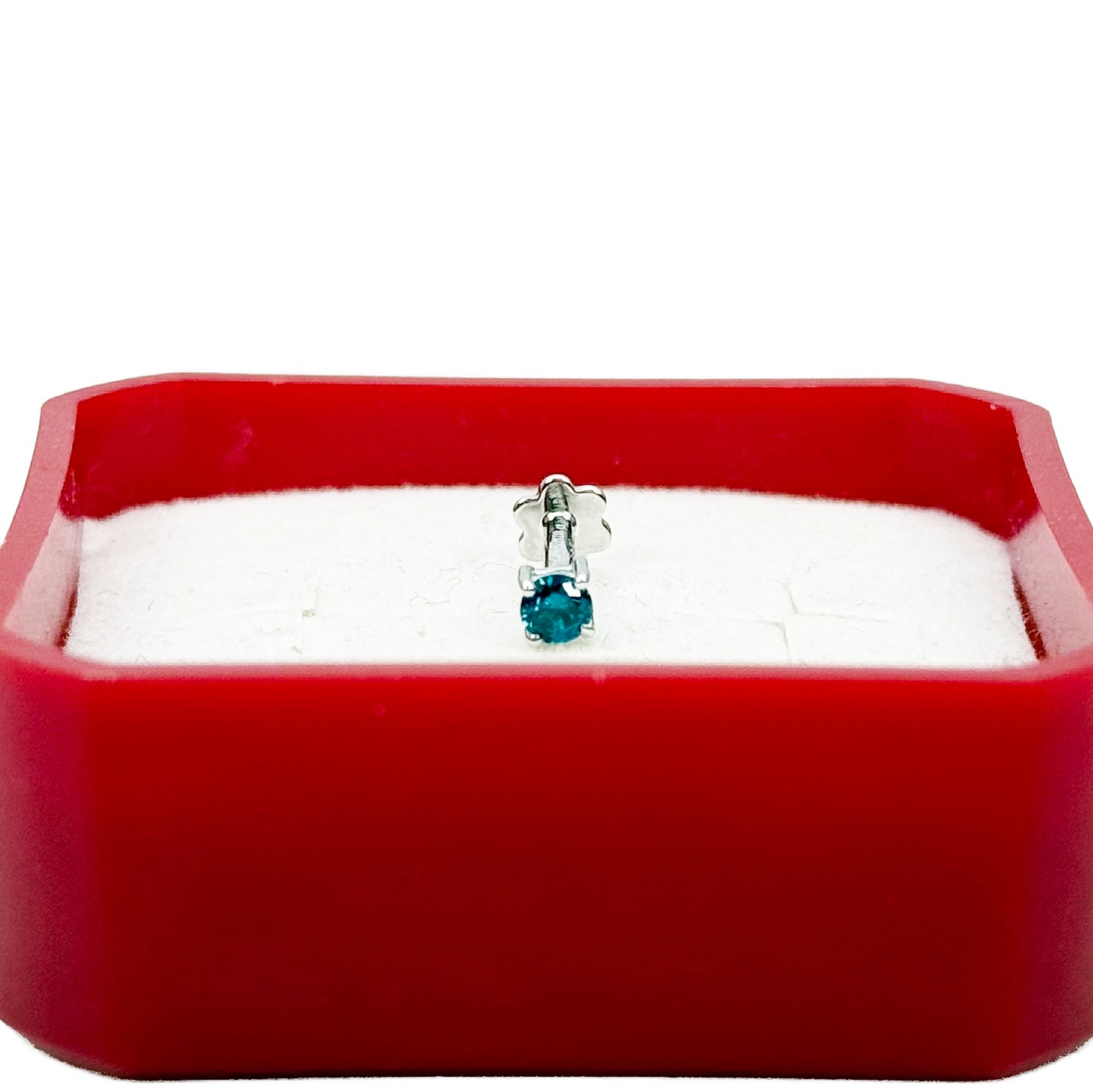 18ct White Or Rose Gold Blue Diamond Nose Stud Pin 0.08ct 4 claw 2.6mm Width 