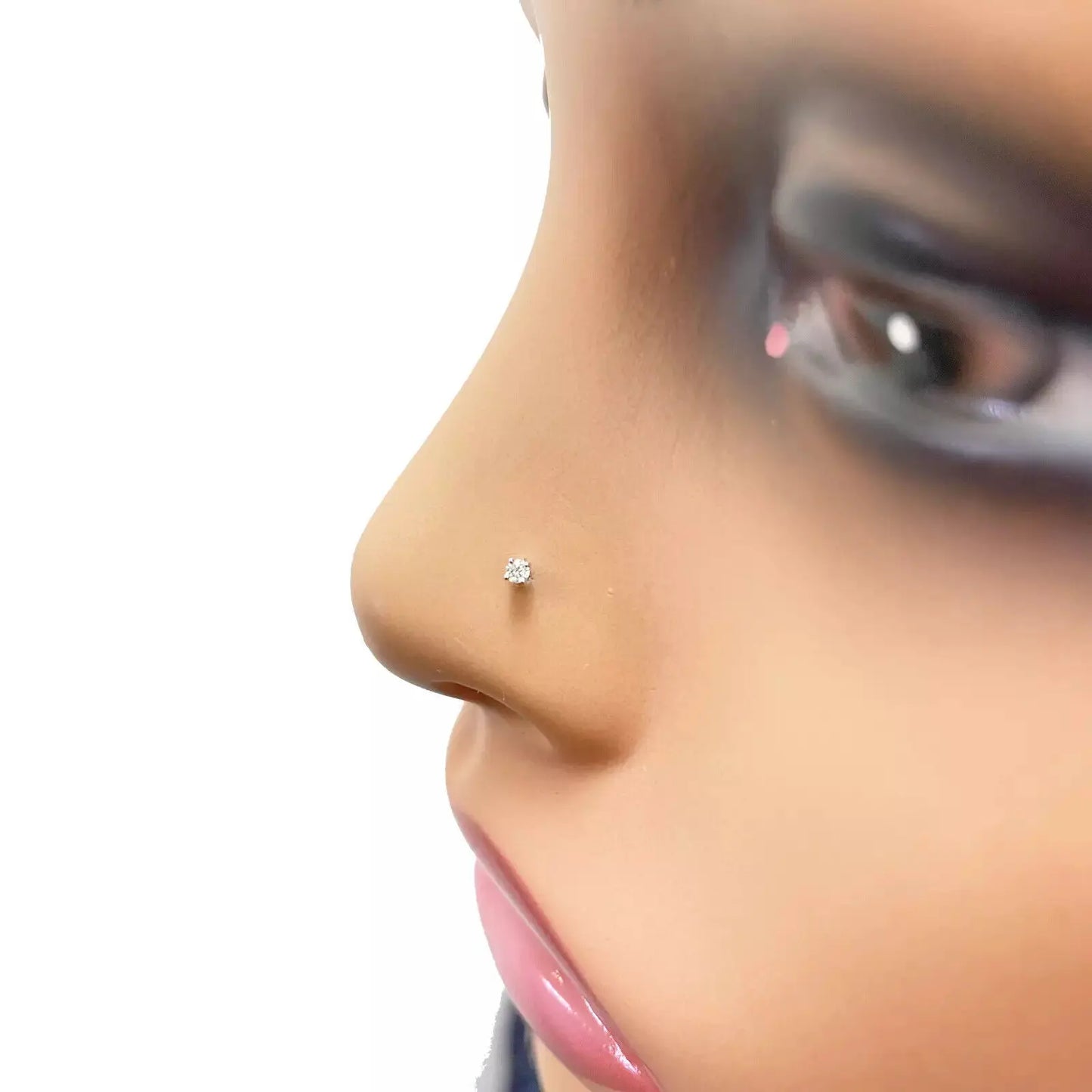 18ct White Or Yellow Gold Diamond Nose Stud Pin 0.02ct 4 claw 1.7mm Width 