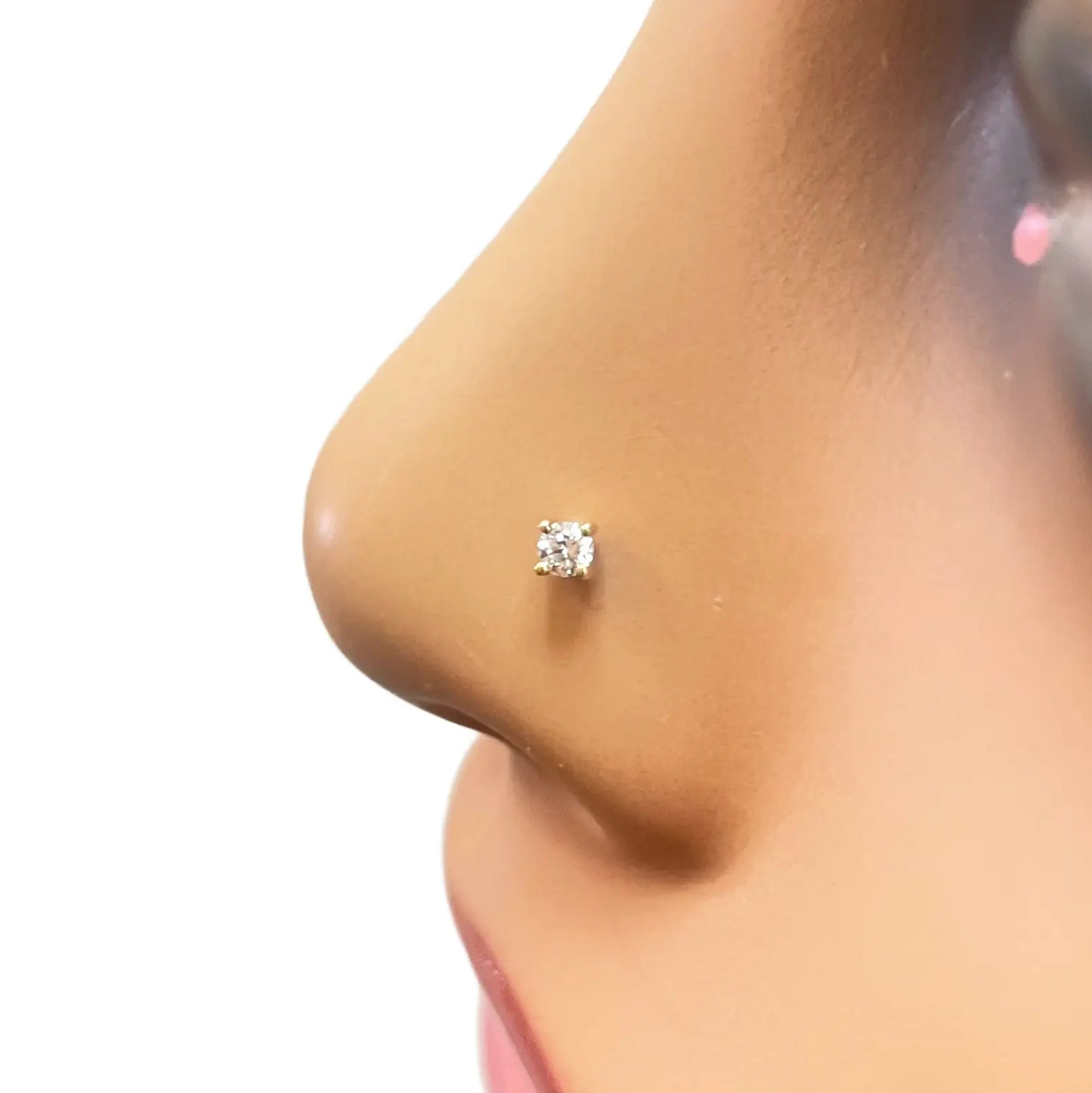 18ct White Or Yellow Gold Diamond Nose Stud Pin 0.05ct 4 claw 2.3mm Width 