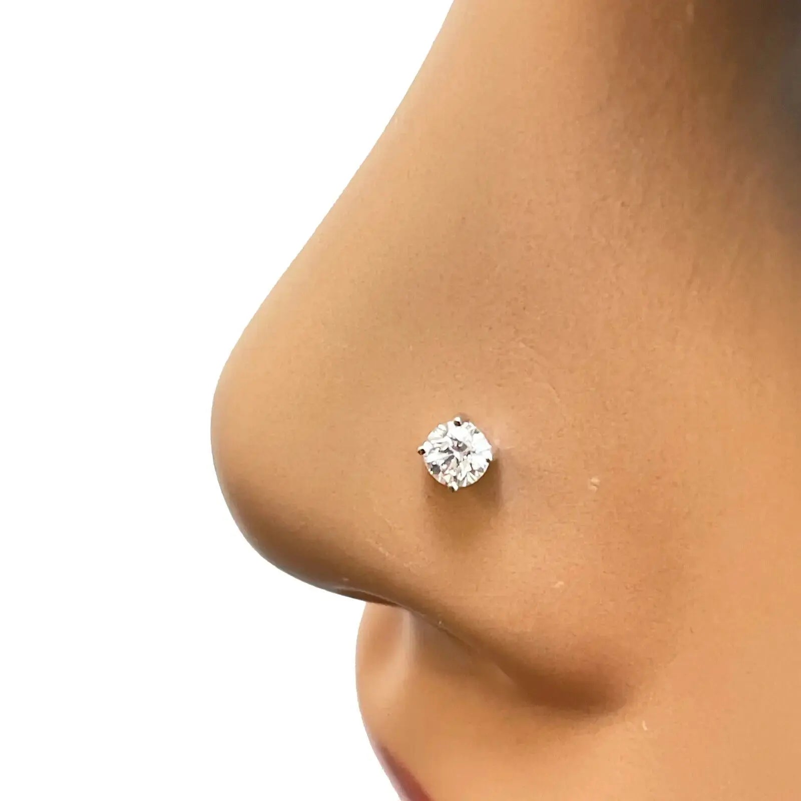 18ct White Or Yellow Gold Diamond Nose Stud Pin 0.12ct 4claw 3.0mm Width 
