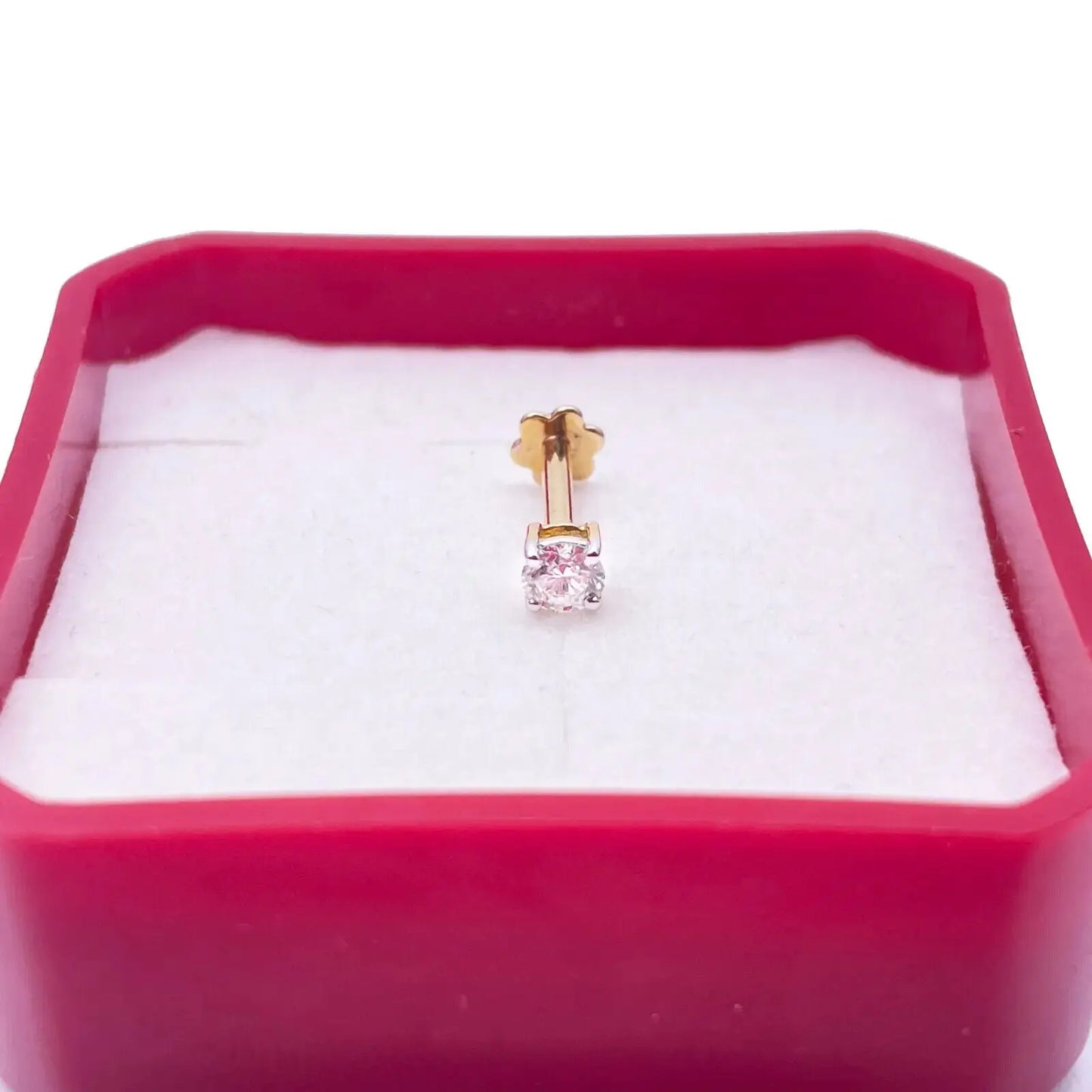 18ct White Or Yellow Gold Diamond Nose Stud Pin 0.12ct 4claw 3.0mm Width 