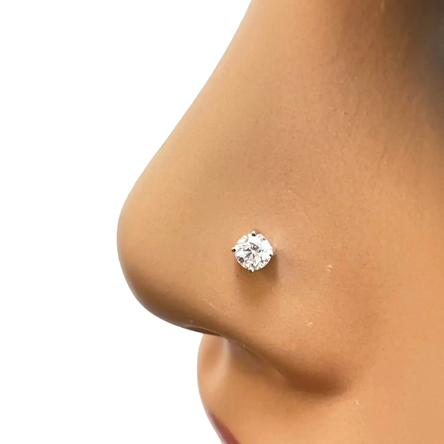 18ct White Or Yellow Gold Diamond Nose Stud Pin 0.12ct 4claw 3.0mm Width  Body Piercings