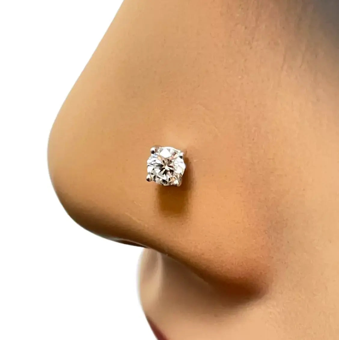 18ct White Or Yellow Gold Diamond Nose Stud Pin 0.15ct 4claw 3.4mm Width 