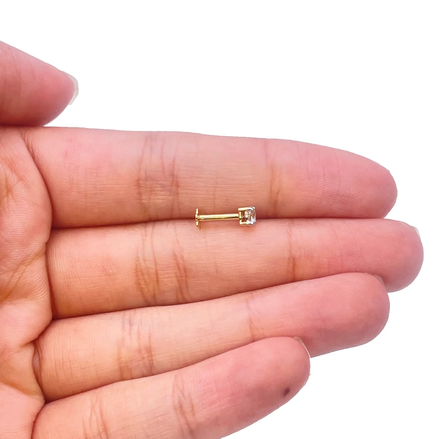 18ct White Or Yellow Gold Diamond Nose Stud Pin 0.15ct 4claw 3.4mm Width 