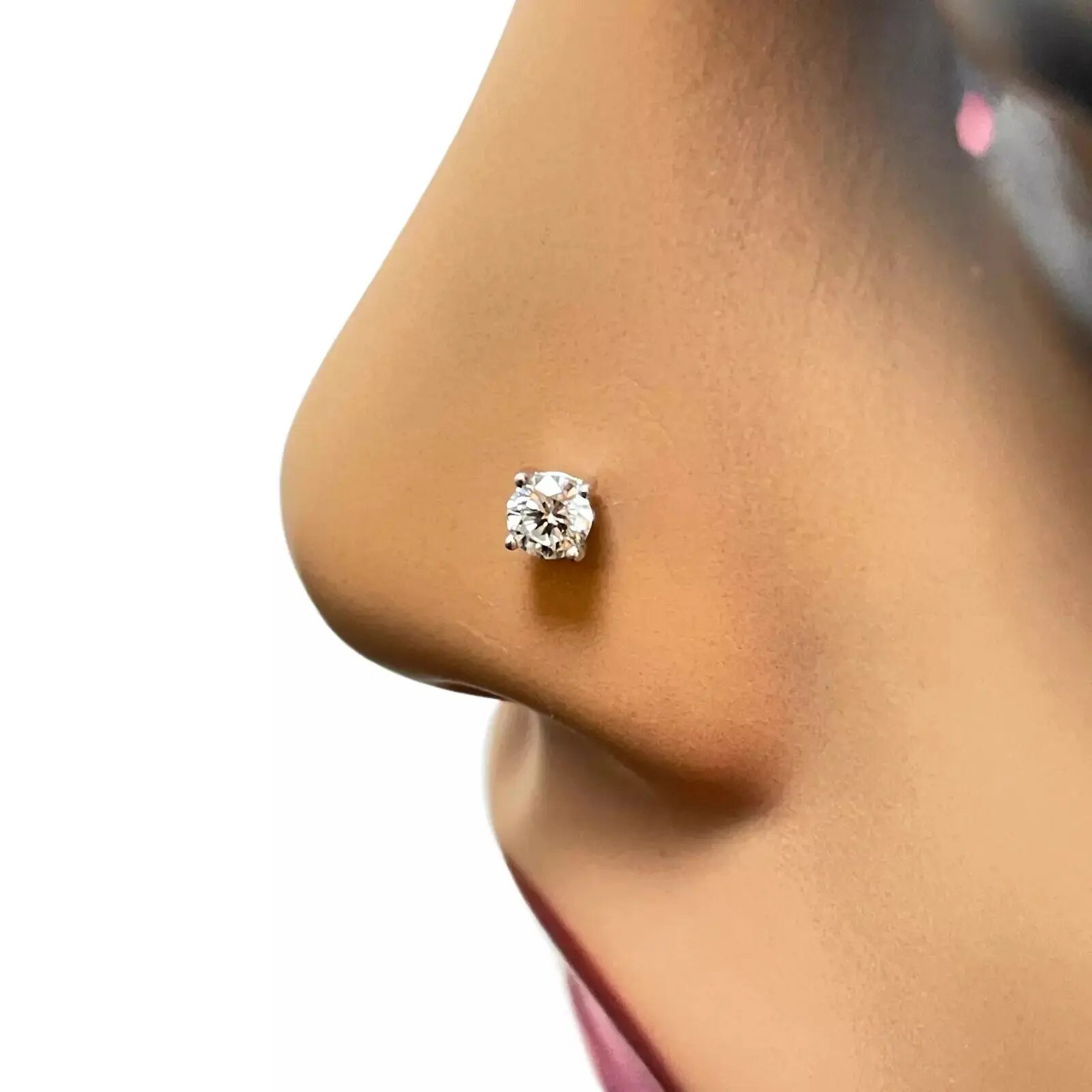 18ct White Or Yellow Gold Diamond Nose Stud Pin 0.15ct 4claw 3.4mm Width 
