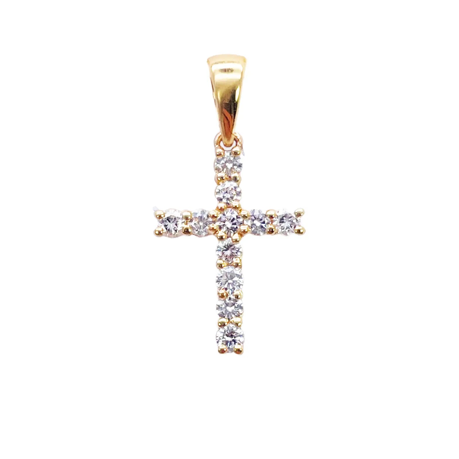 18ct White Or Yellow Gold Natural Diamond Prong Cross Pendant 0.24ct 