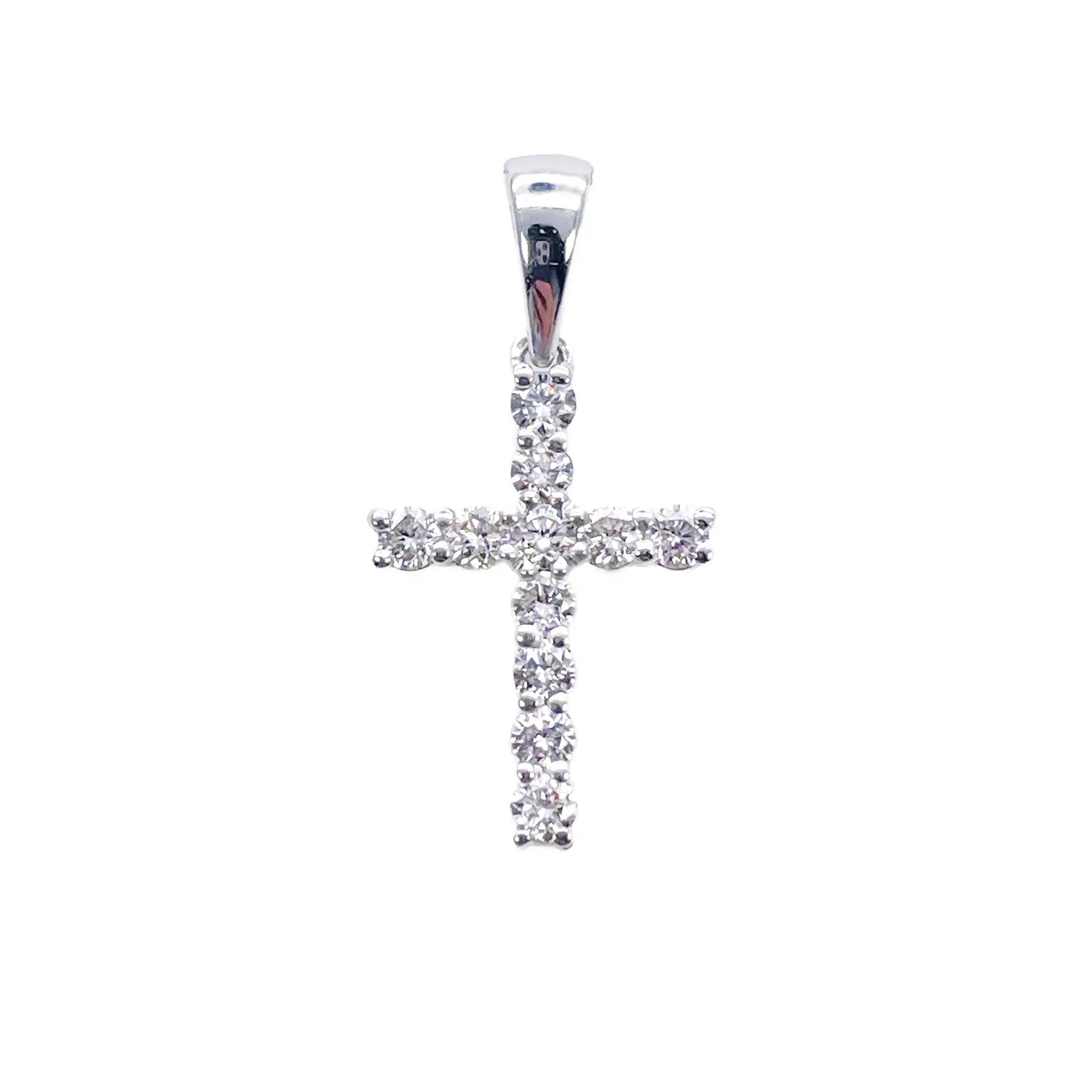 18ct White Or Yellow Gold Natural Diamond Prong Cross Pendant 0.24ct 