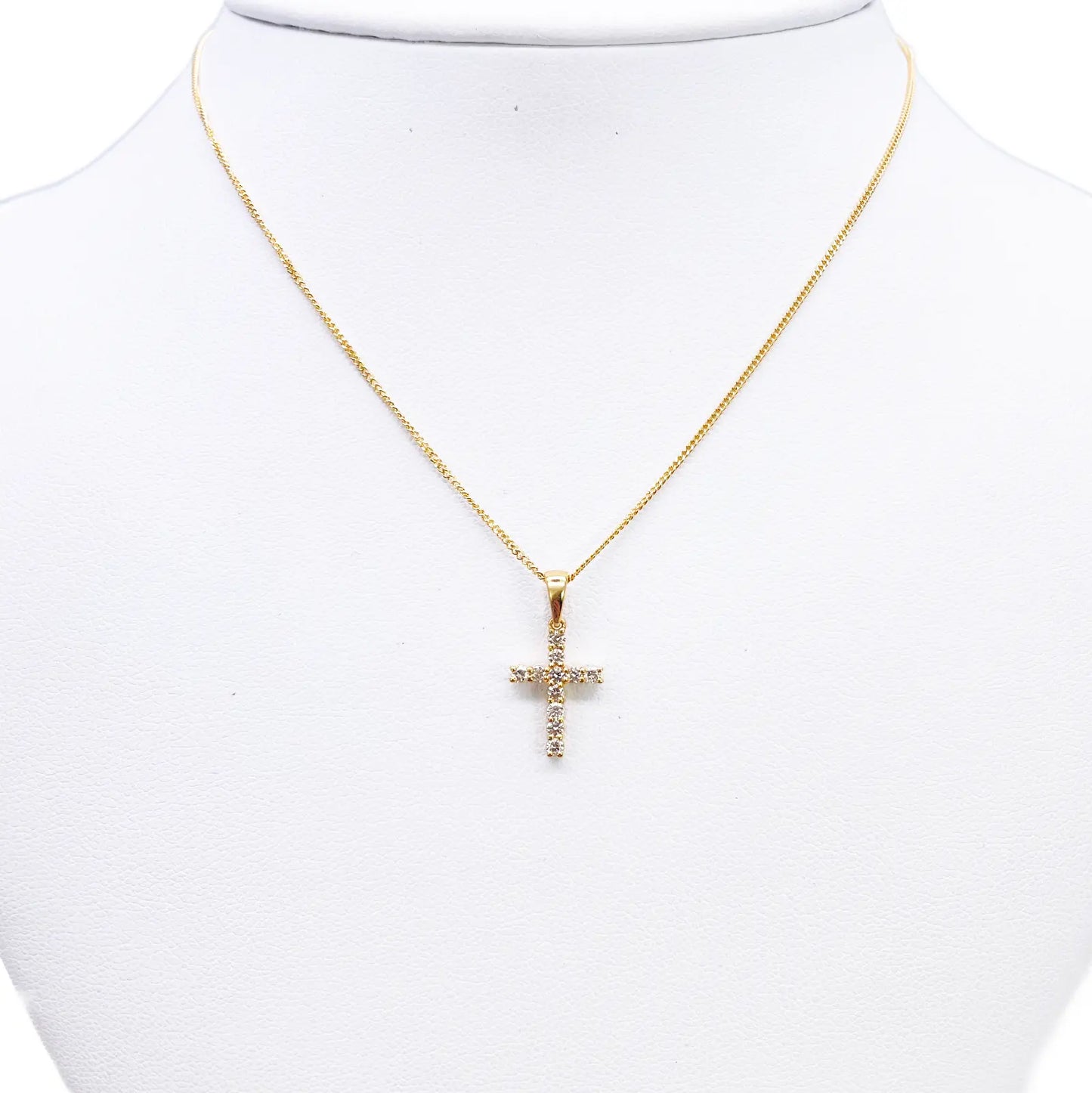 18ct White Or Yellow Gold Natural Diamond Prong Cross Pendant 0.24ct 