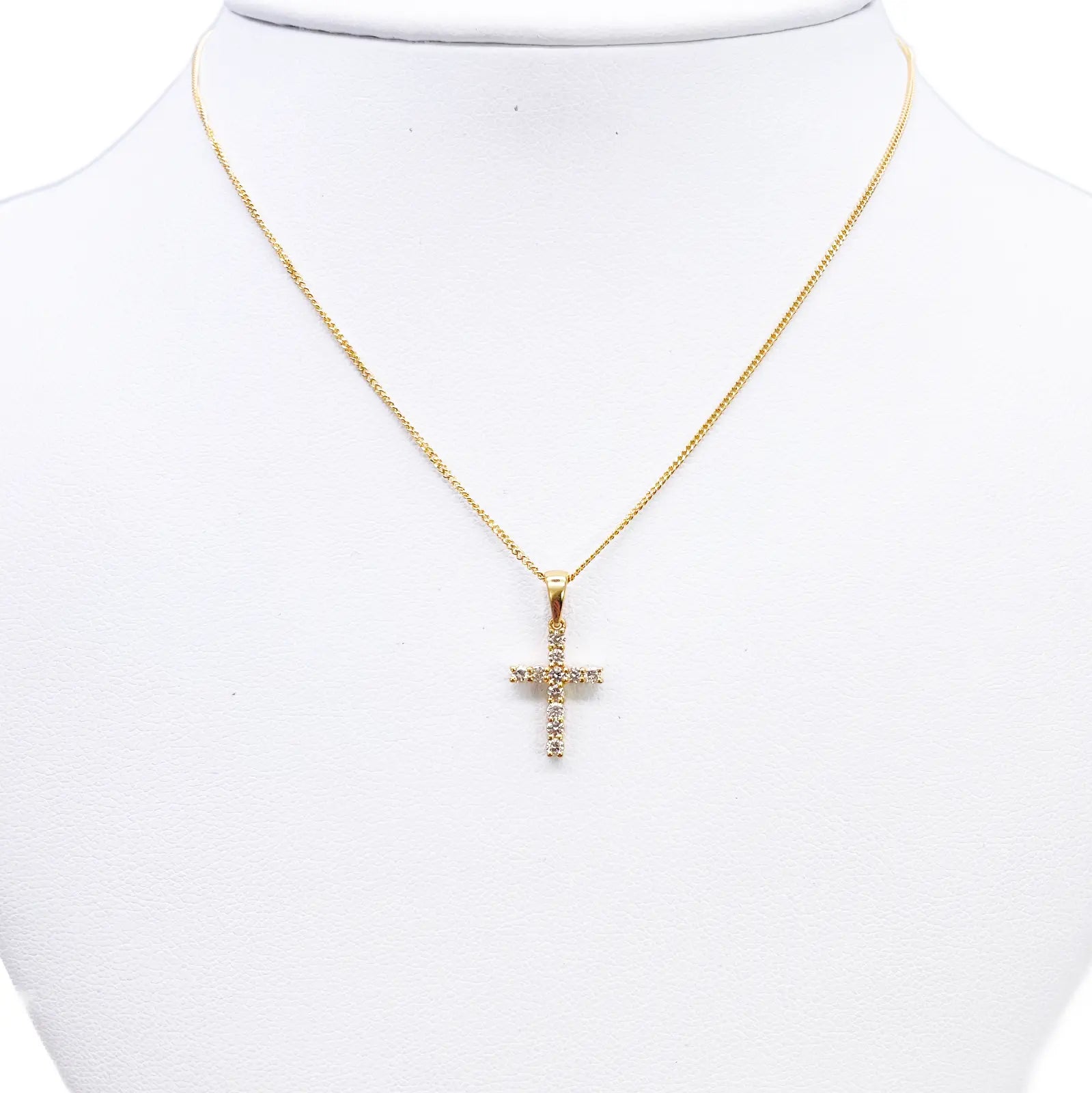 18ct White Or Yellow Gold Natural Diamond Prong Cross Pendant 0.24ct 