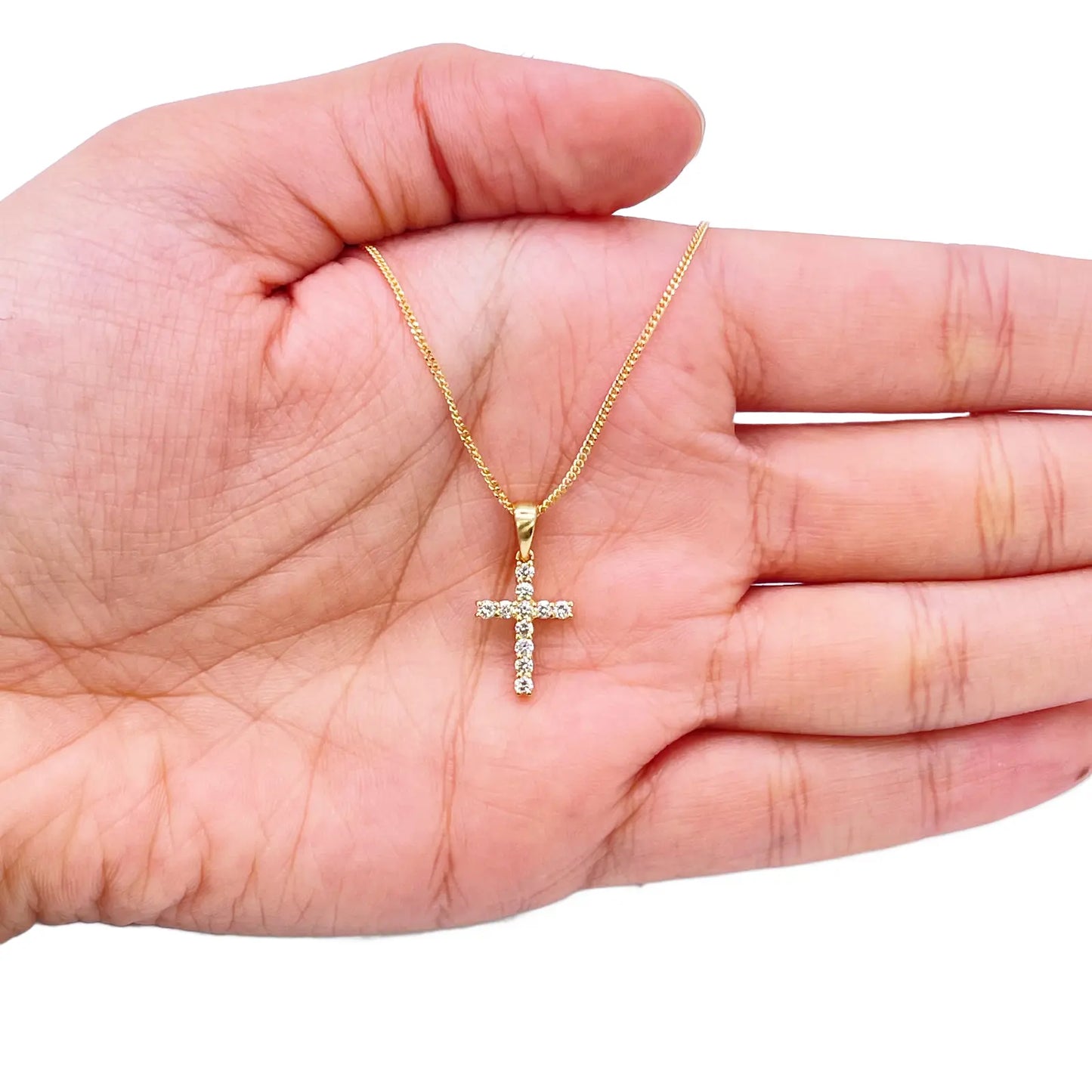 18ct White Or Yellow Gold Natural Diamond Prong Cross Pendant 0.24ct 