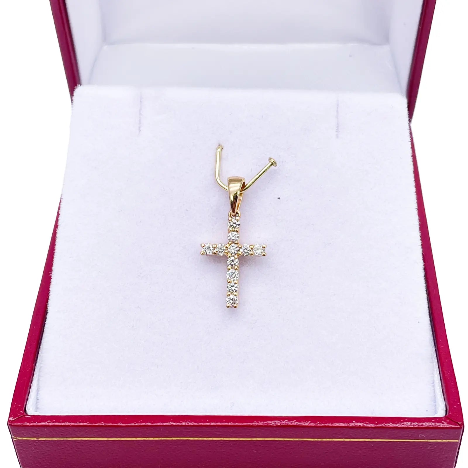 18ct White Or Yellow Gold Natural Diamond Prong Cross Pendant 0.24ct 