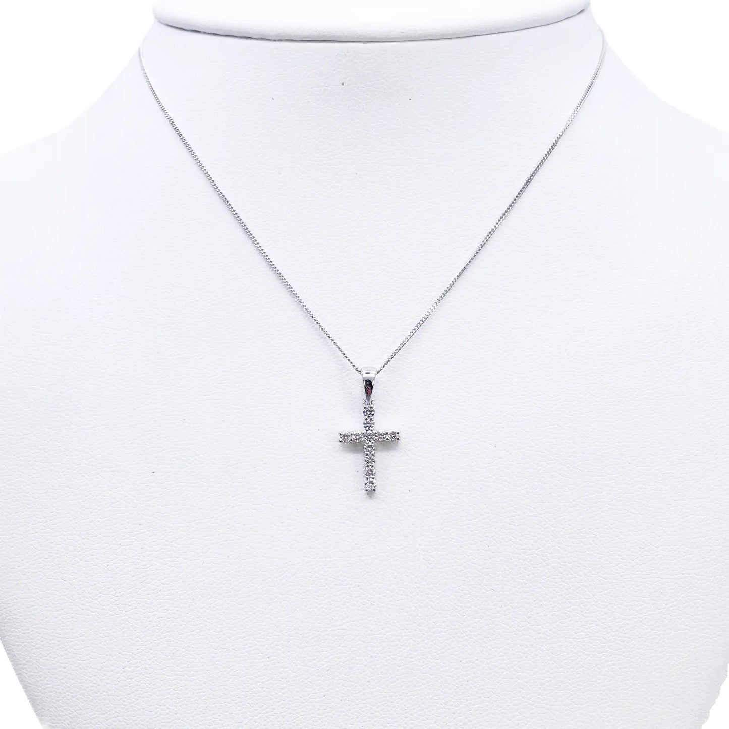 18ct White Or Yellow Gold Natural Diamond Prong Cross Pendant 0.24ct 