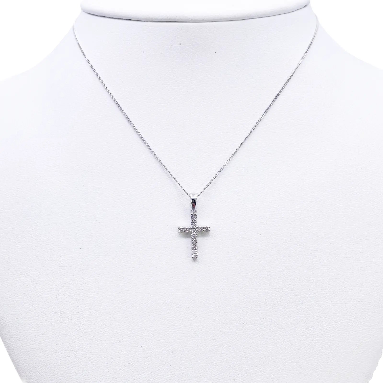 18ct White Or Yellow Gold Natural Diamond Prong Cross Pendant 0.24ct 