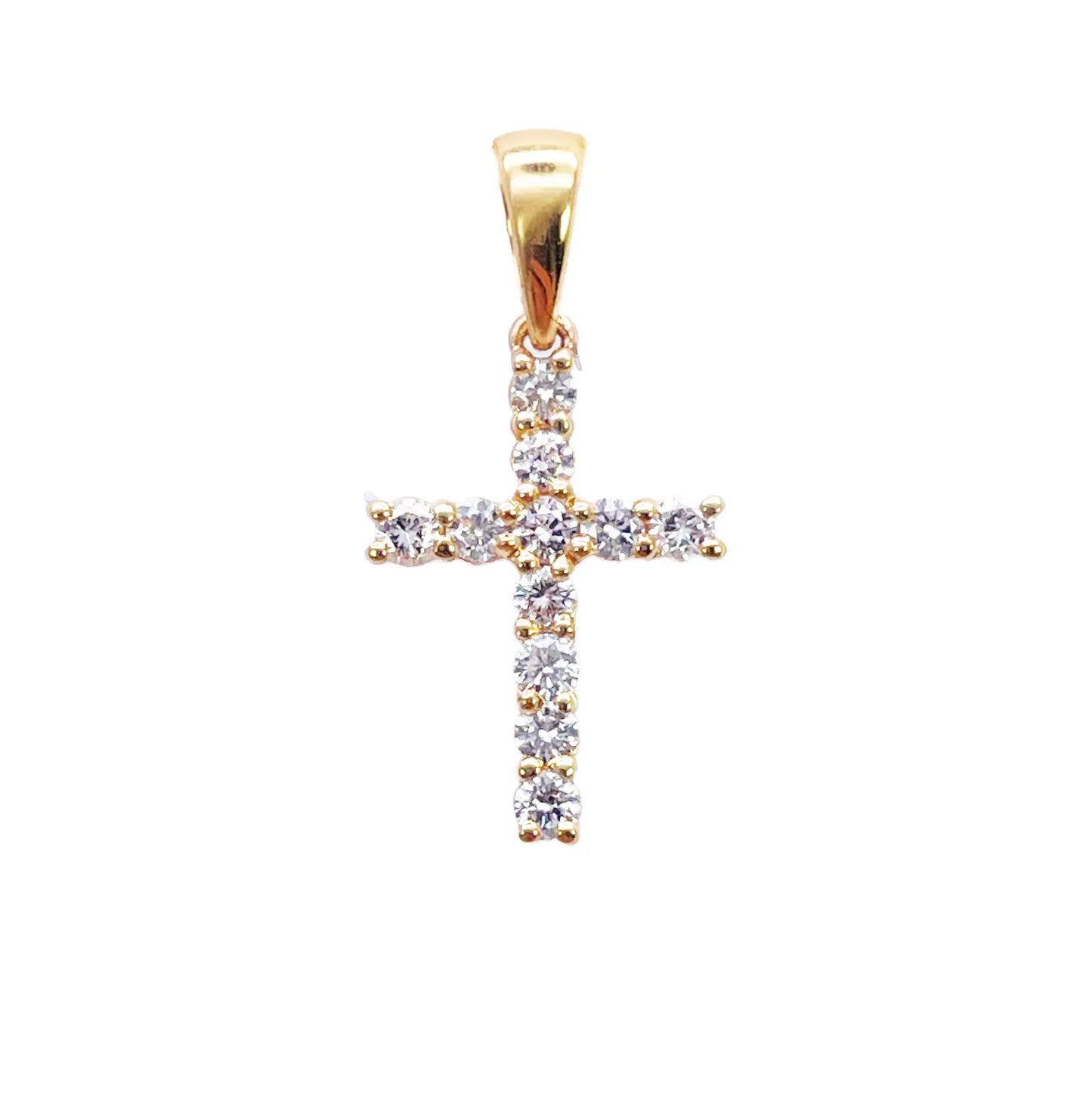 18ct White Or Yellow Gold Natural Diamond Prong Cross Pendant 0.24ct 