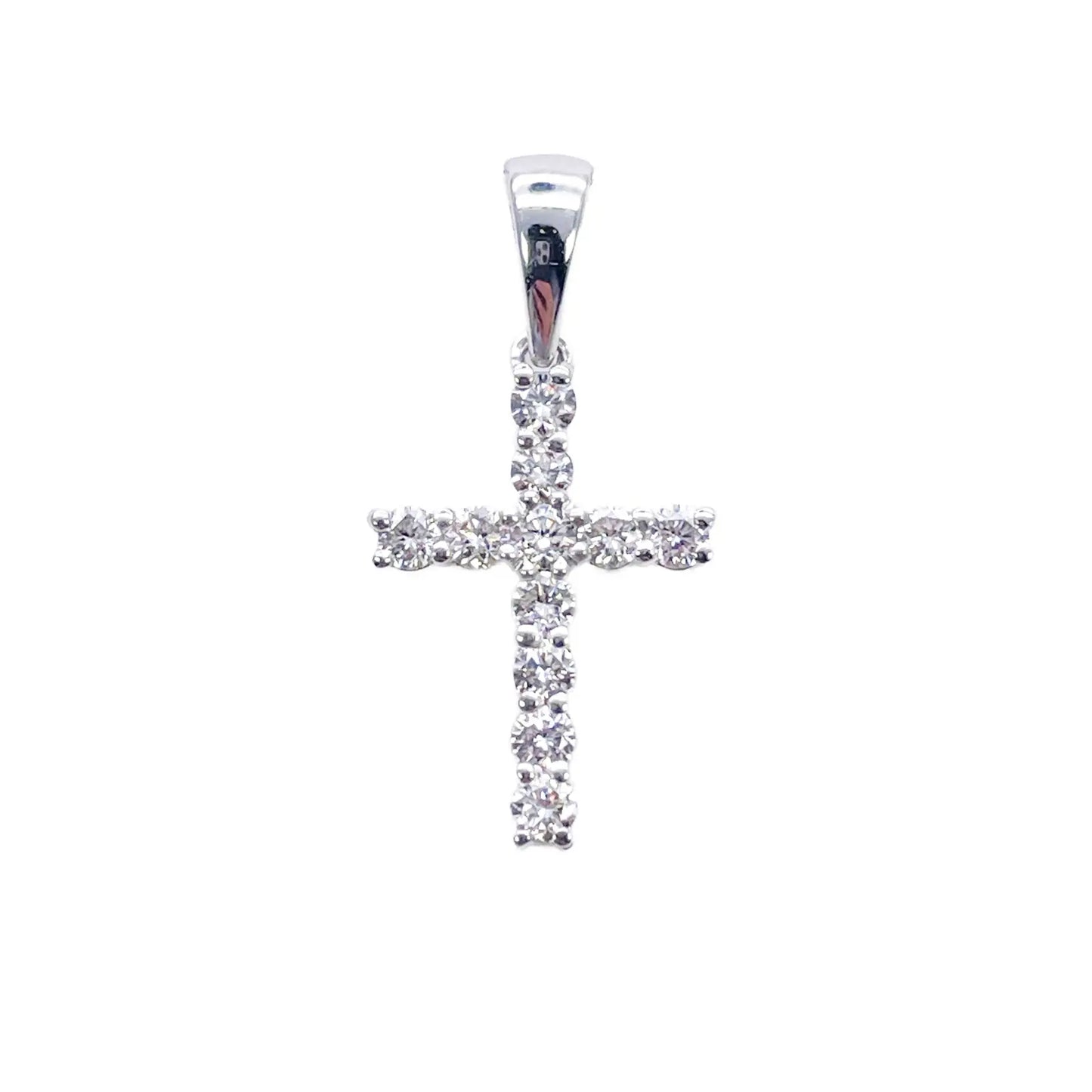 18ct White Or Yellow Gold Natural Diamond Prong Cross Pendant 0.24ct 
