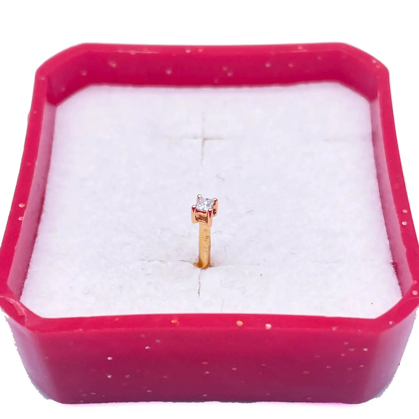 18ct White Or Yellow Gold Princess Diamond Nose Stud Pin 0.03ct 4 claw 2.2mm 