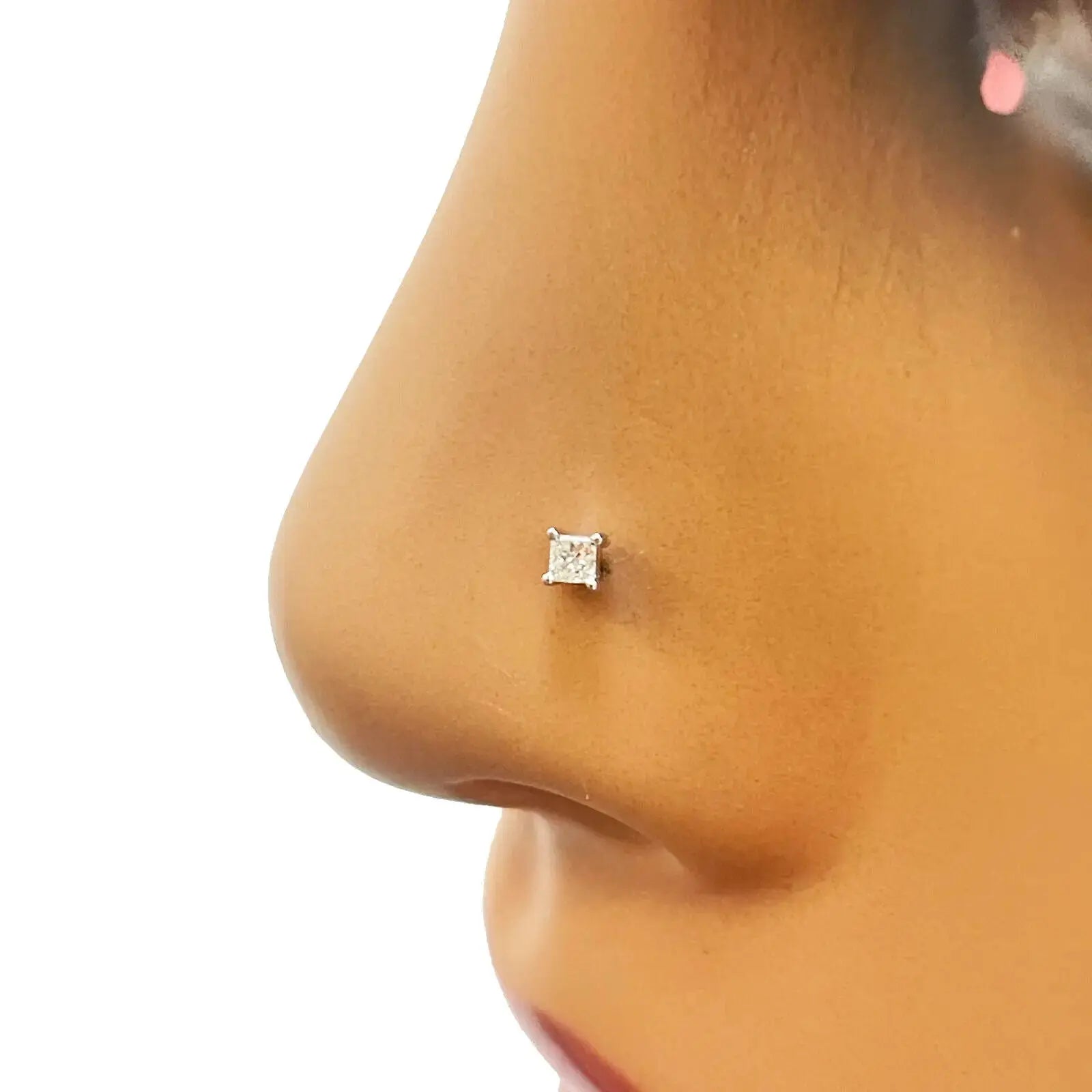 18ct White Or Yellow Gold Princess Diamond Nose Stud Pin 0.03ct 4 claw 2.2mm  Body Piercings
