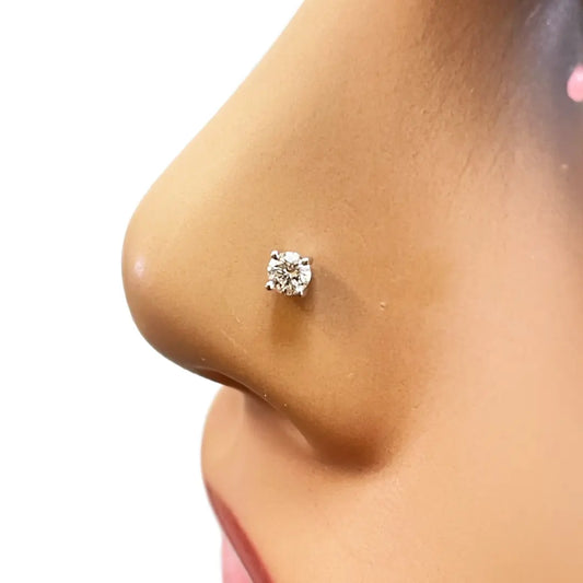 18ct White Or Yellow Gold Round Diamond Nose Stud Pin 0.10ct 4 claw 2.9mm 