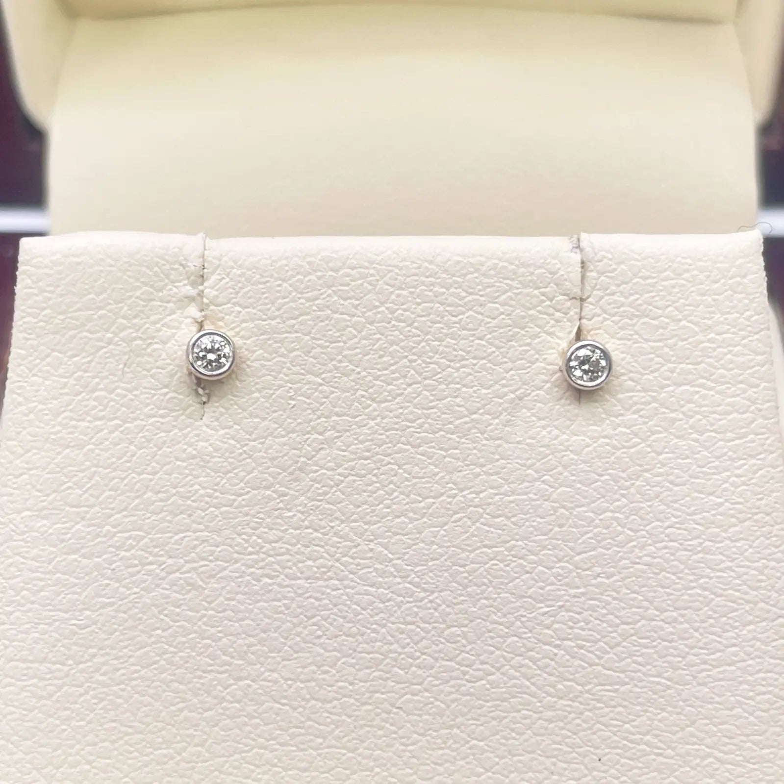18ct White/Yellow Gold Diamond Bezel Children's Earrings 0.04ct Child friendly 