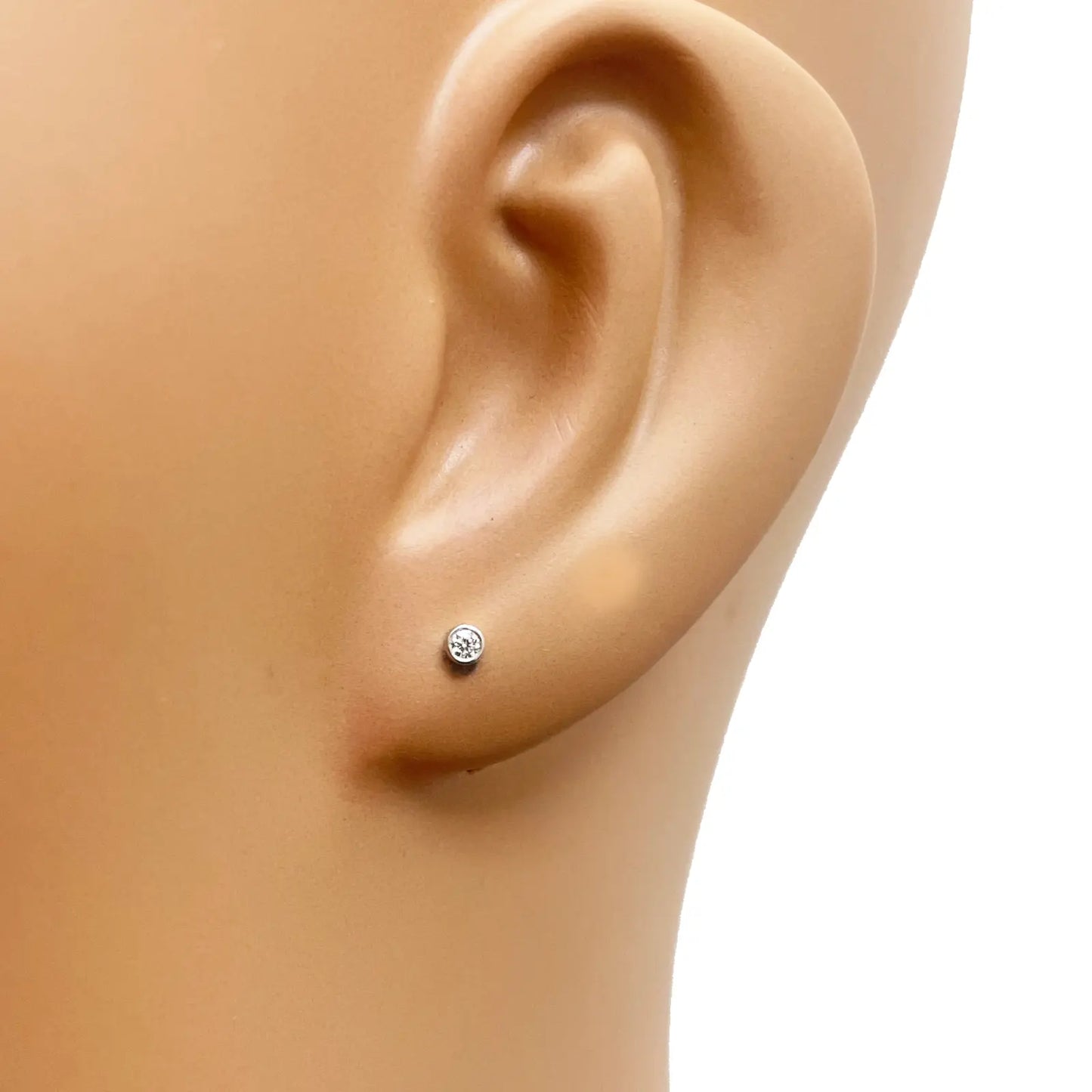18ct White/Yellow Gold Diamond Bezel Children's Earrings 0.04ct Child friendly 