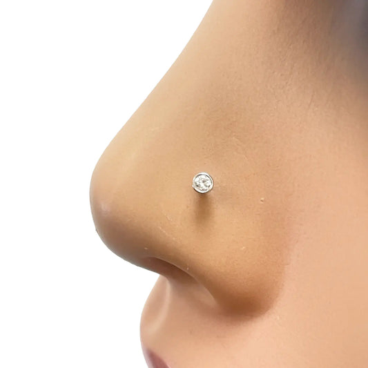 18ct White/Yellow Gold Diamond Bezel Nose Stud Pin 0.02ct 