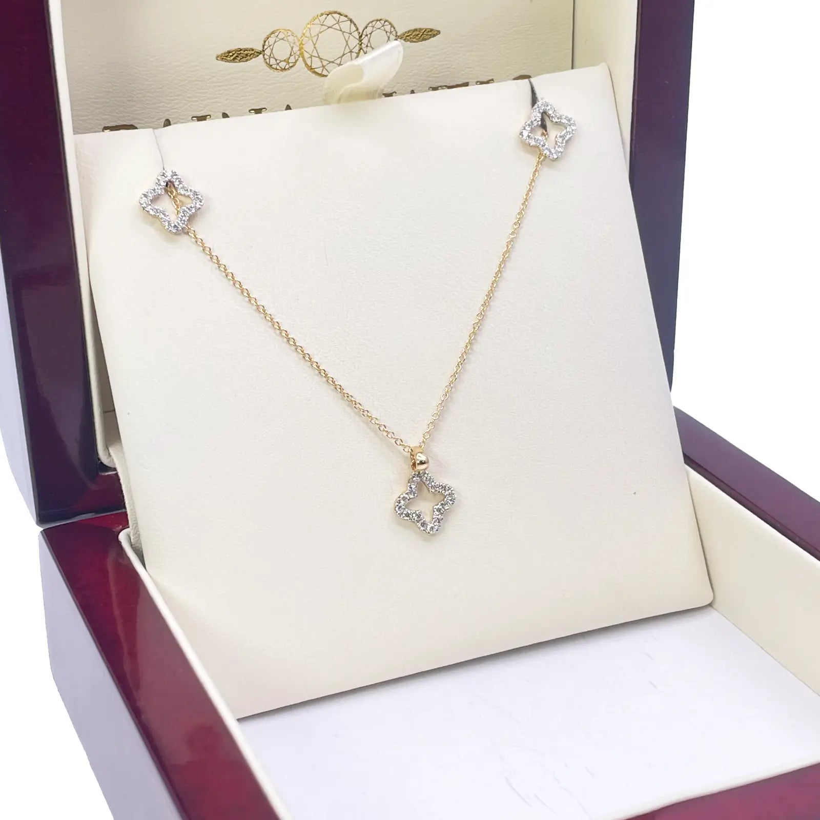 18ct Yellow Gold Diamond Clover Necklace Stud Earrings Matching Set 0.38ct 