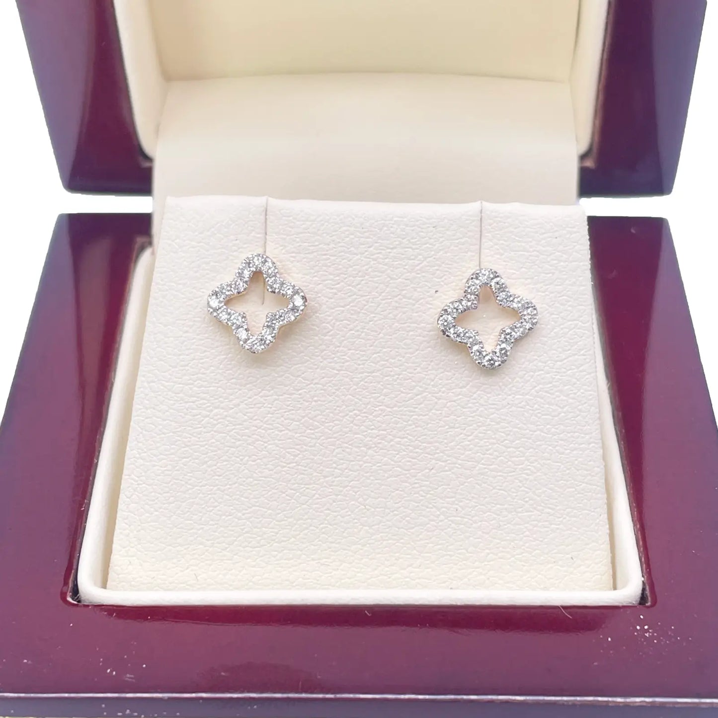 18ct Yellow Gold Diamond Clover Necklace Stud Earrings Matching Set 0.38ct 