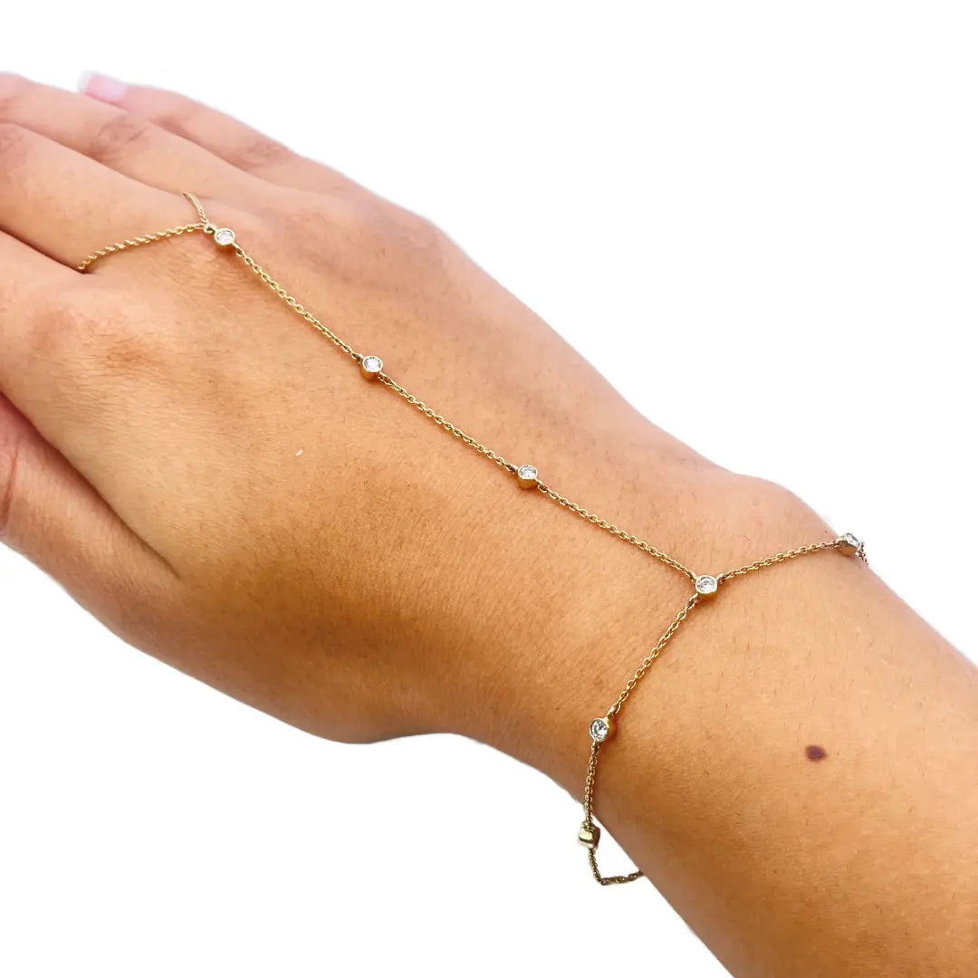 18ct Yellow Gold Diamond Finger & Hand Chain Bracelet 0.40ct 8.5inches  Diamond Bracelets