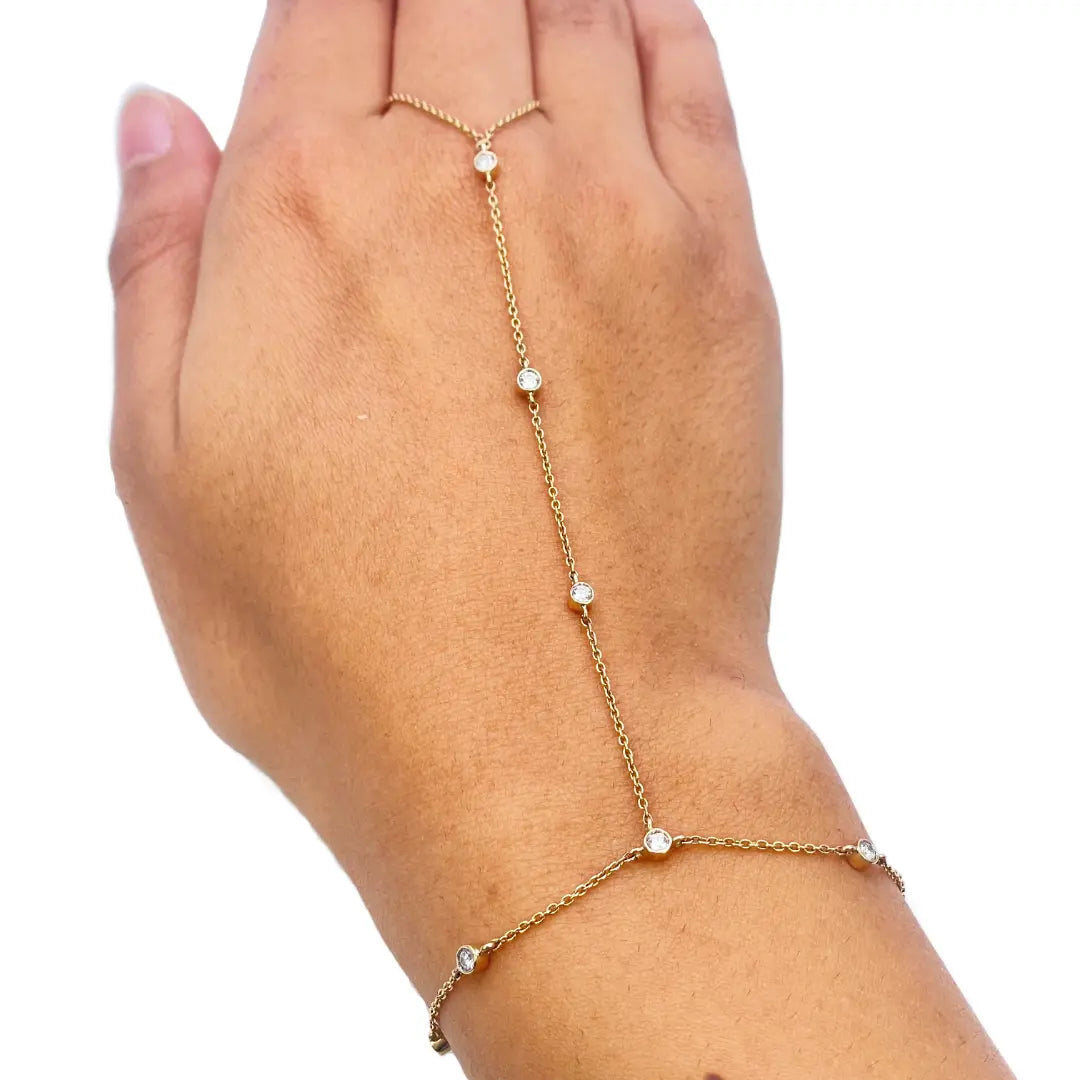 18ct Yellow Gold Diamond Finger & Hand Chain Bracelet 0.40ct 8.5inches  Diamond Bracelets