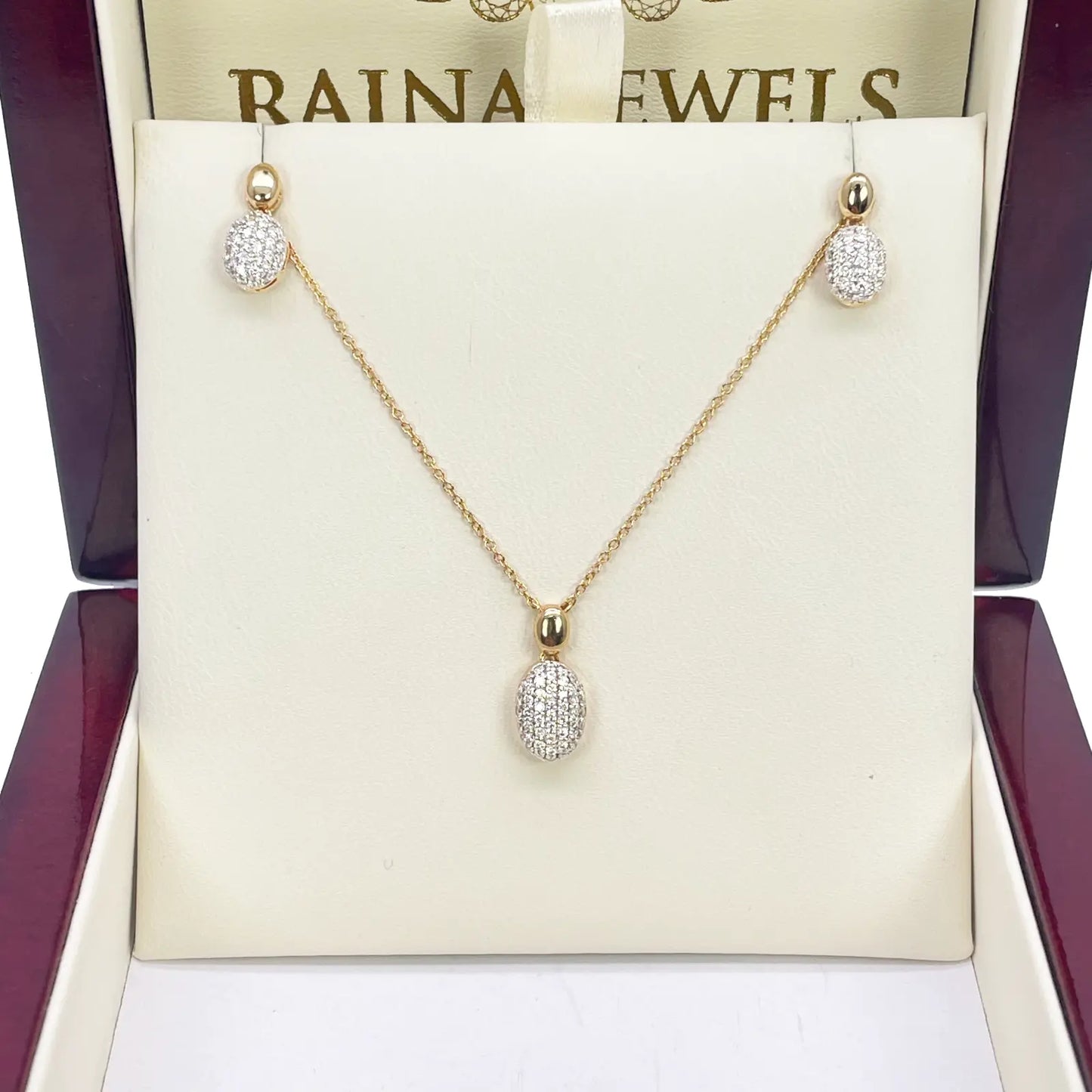 18ct Yellow Gold Diamond Oval Necklace Stud Earrings Matching Set 0.53ct 