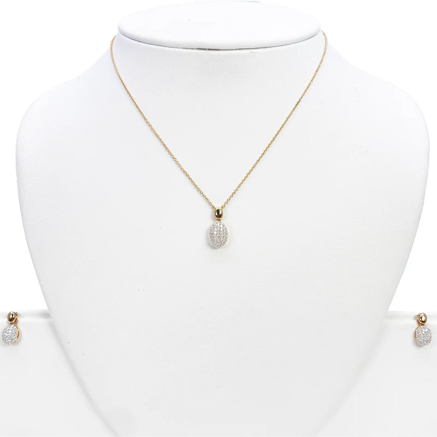 18ct Yellow Gold Diamond Oval Necklace Stud Earrings Matching Set 0.53ct 