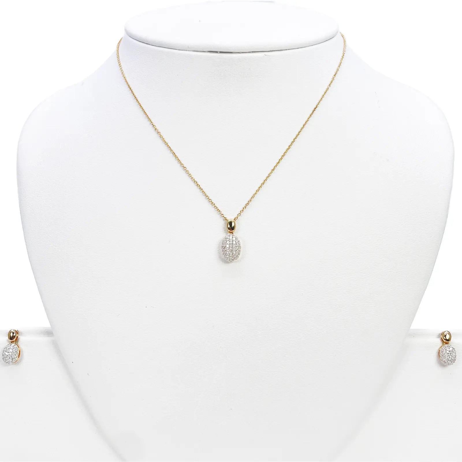 18ct Yellow Gold Diamond Oval Necklace Stud Earrings Matching Set 0.53ct 