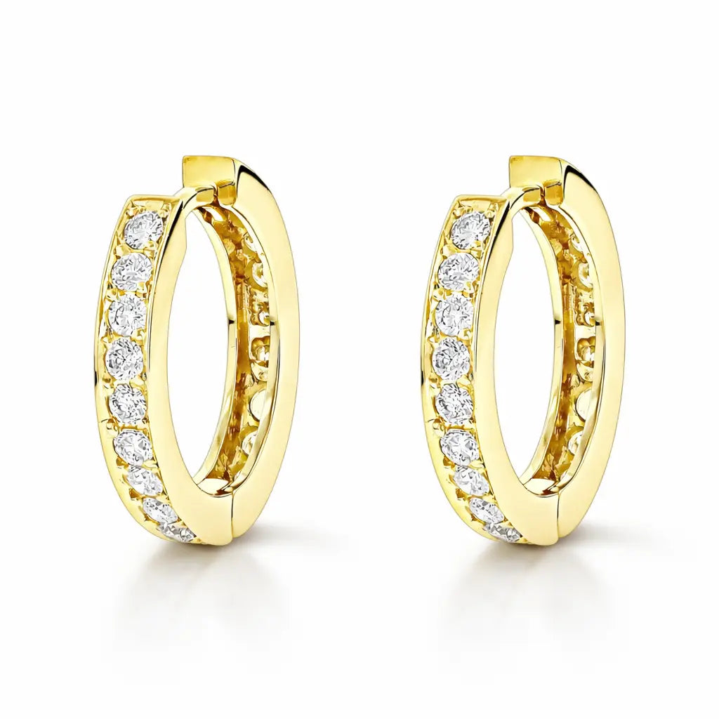18ct Yellow Gold Diamond Pair of Hoop Earrings 0.20ct 14mm wide  Gold earring