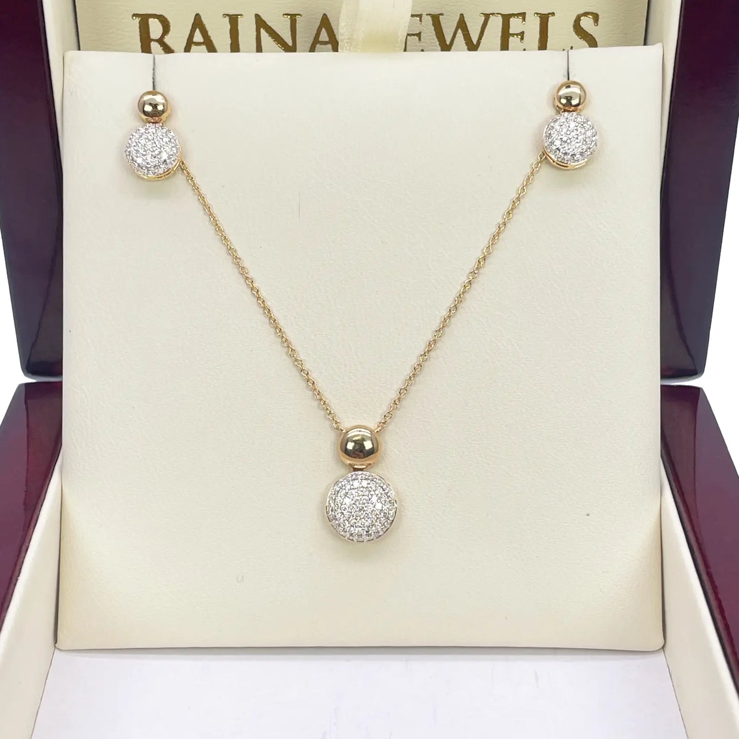18ct Yellow Gold Diamond Round Necklace Stud Earrings Matching Set 0.58ct 