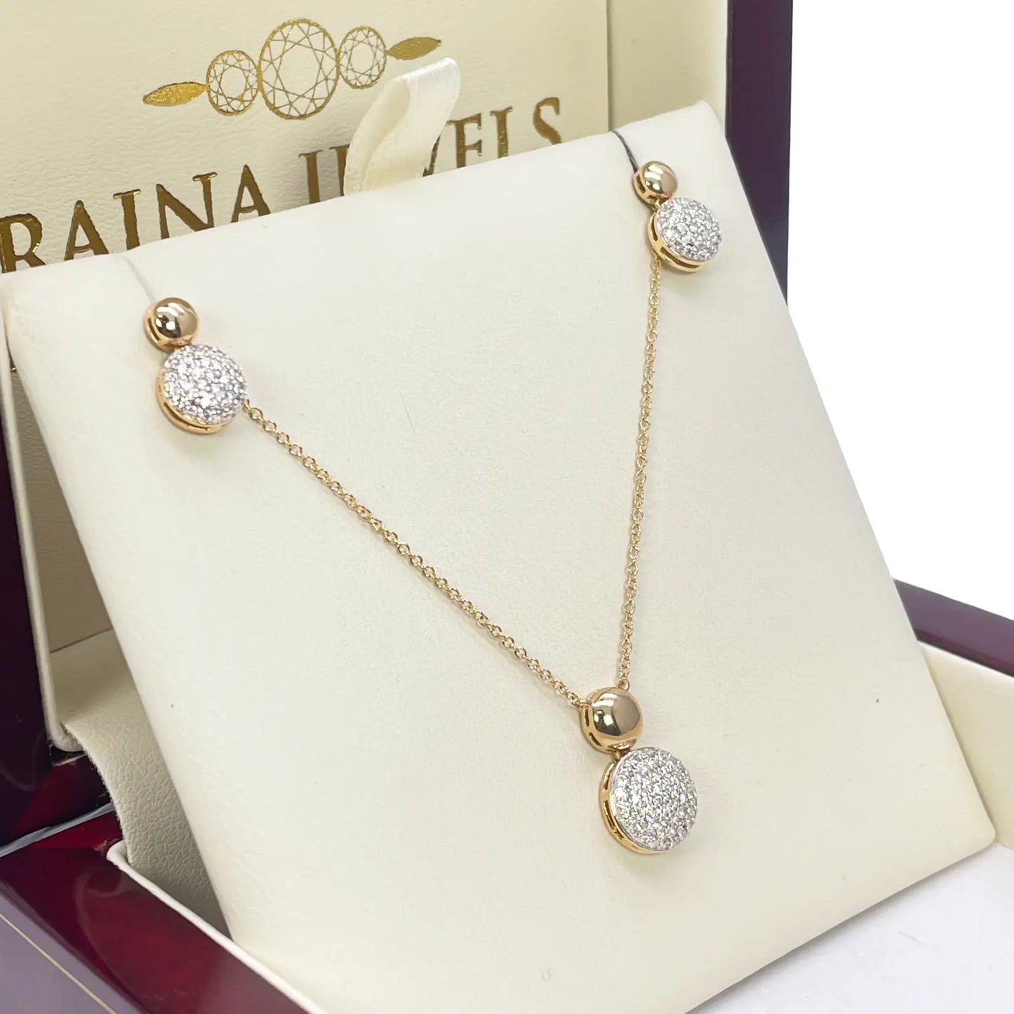 18ct Yellow Gold Diamond Round Necklace Stud Earrings Matching Set 0.58ct 