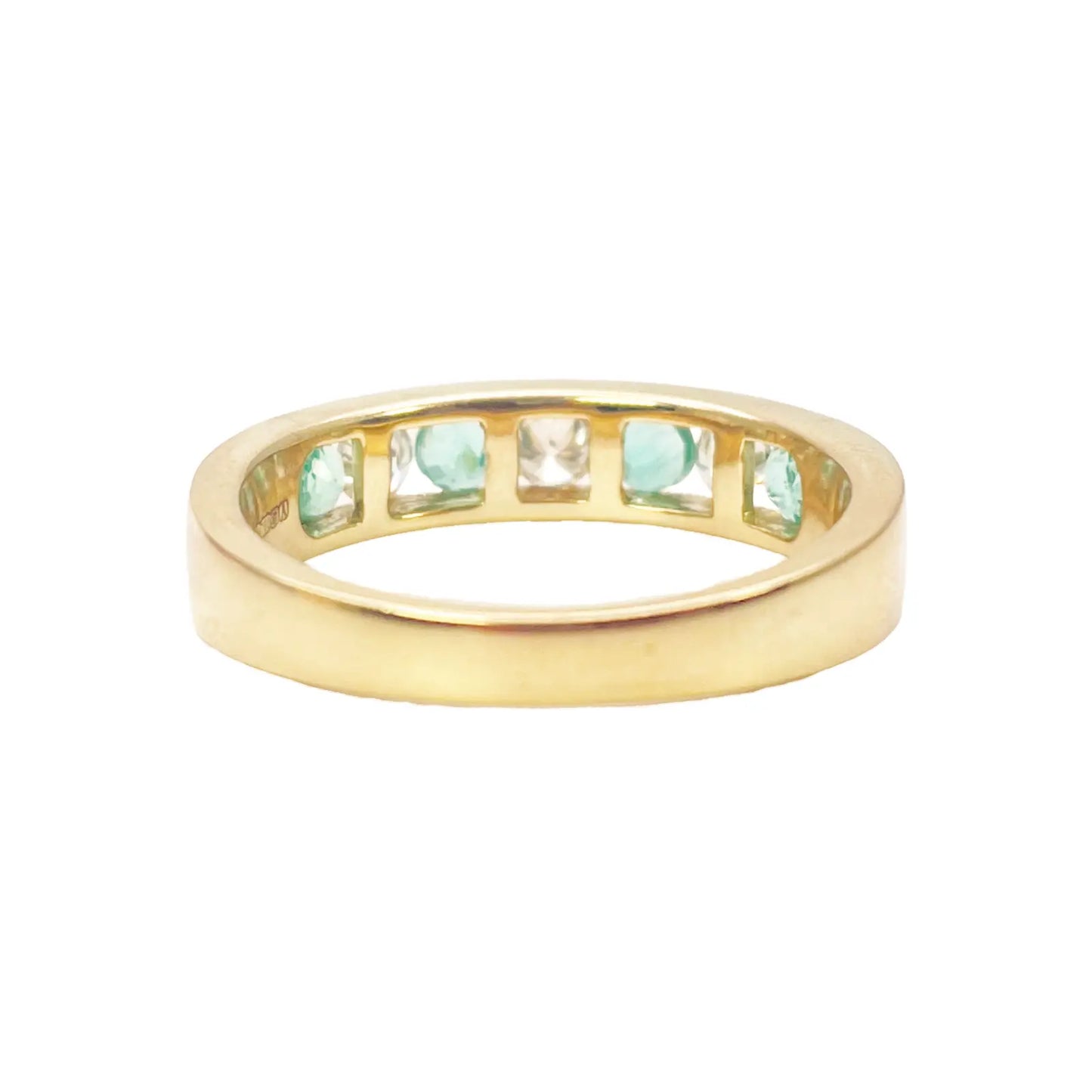 18ct Yellow Gold Diamond & Emerald 7 Stone Half Eternity Channel Set Ring 0.70ct 